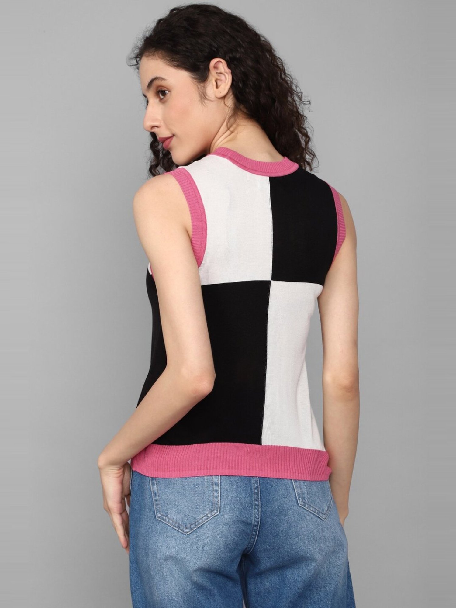 Allen Solly Black & White Color-Block Top