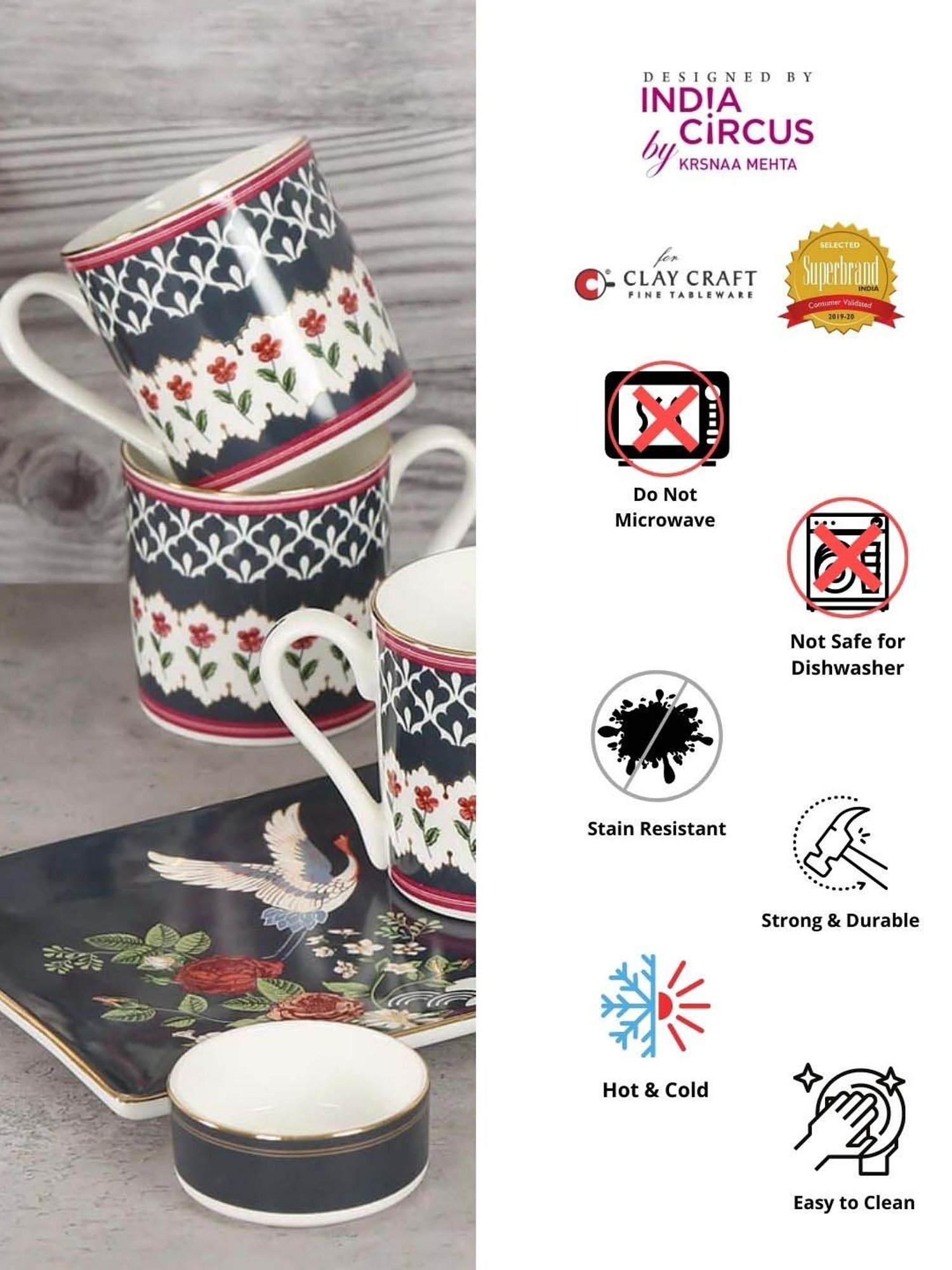 India Circus Black & White Ceramic Tea Set