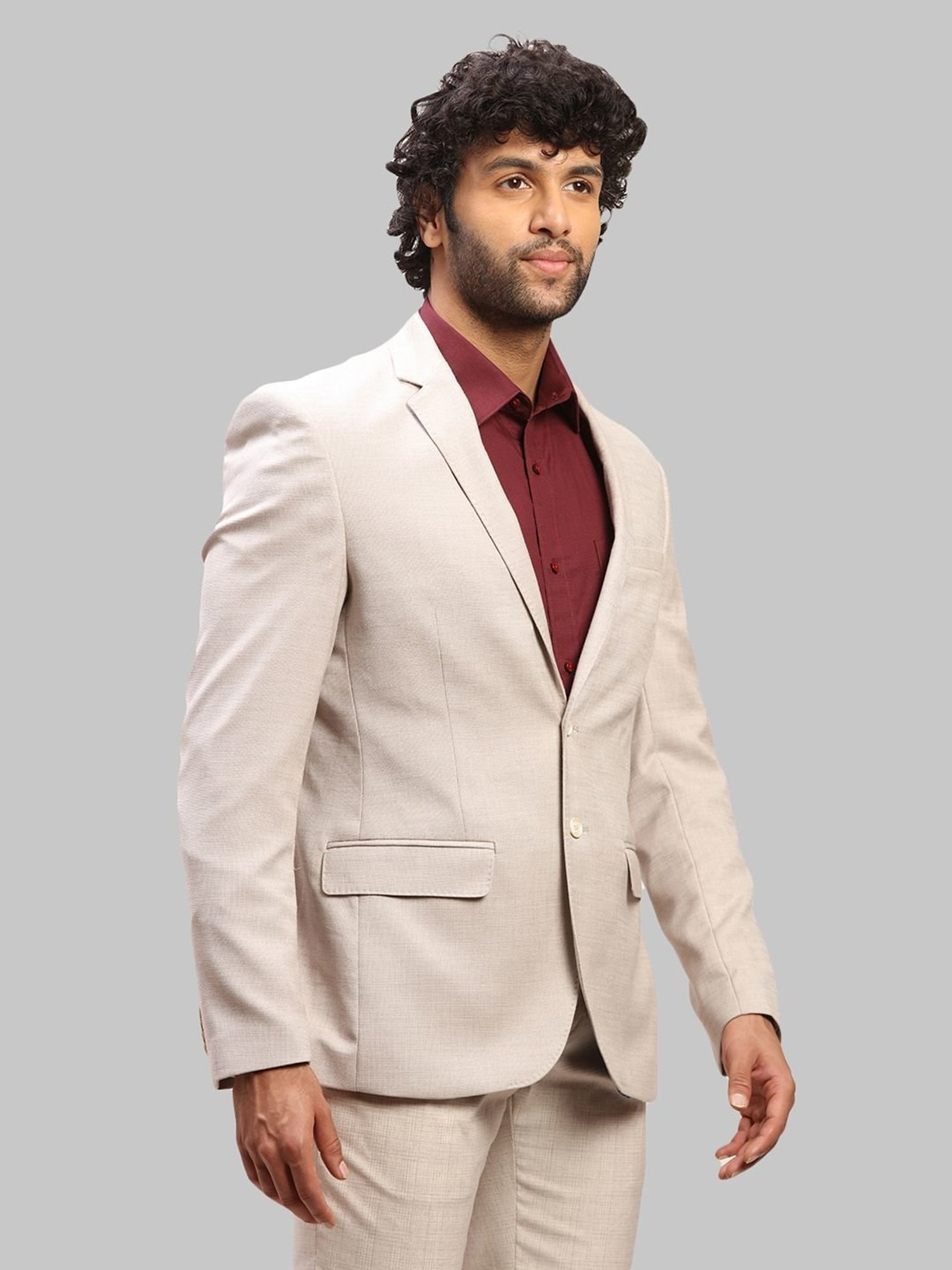 Parx Beige Regular Fit Self Pattern Blazer