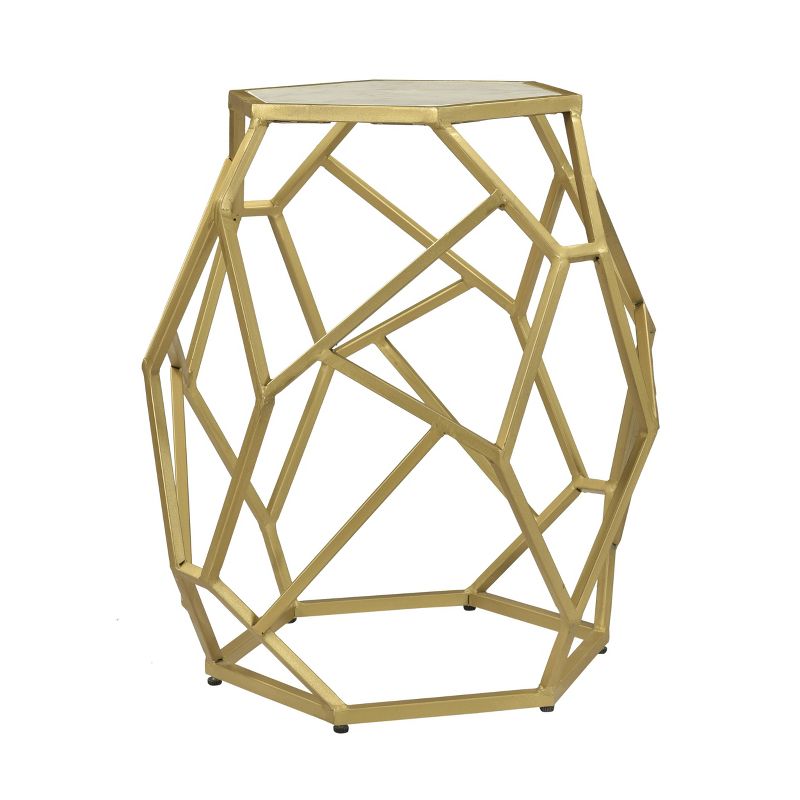 Geometric Hexagonal Accent Table White Marble/Gold Powder - Treasure Trove Accents