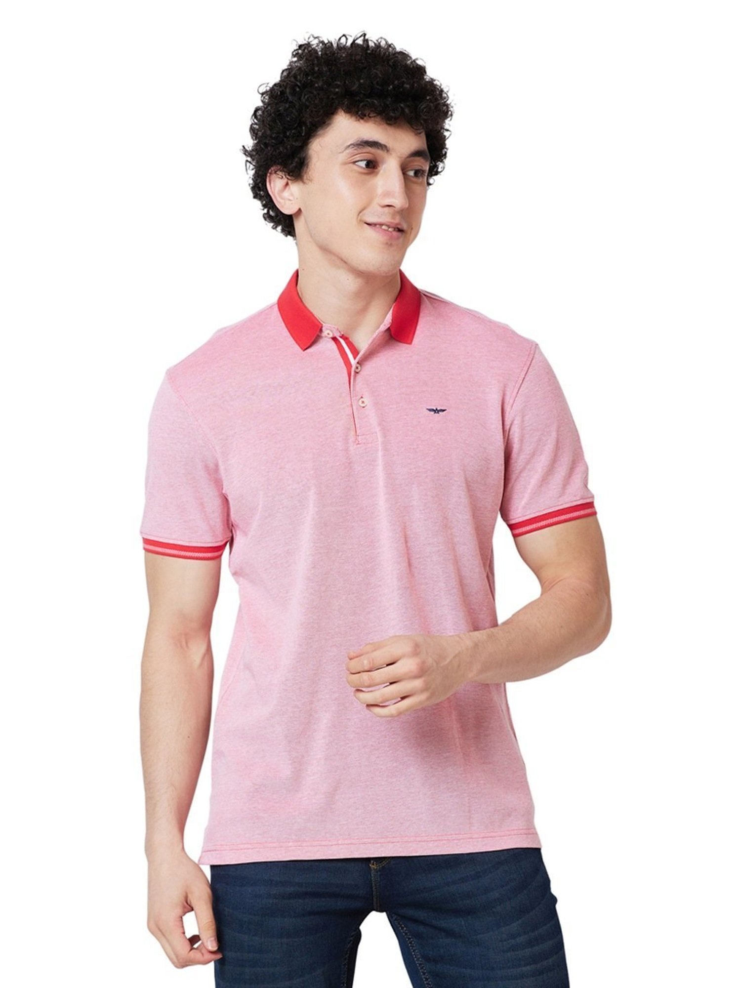 Park Avenue Red Cotton Slim Fit Polo T-Shirt