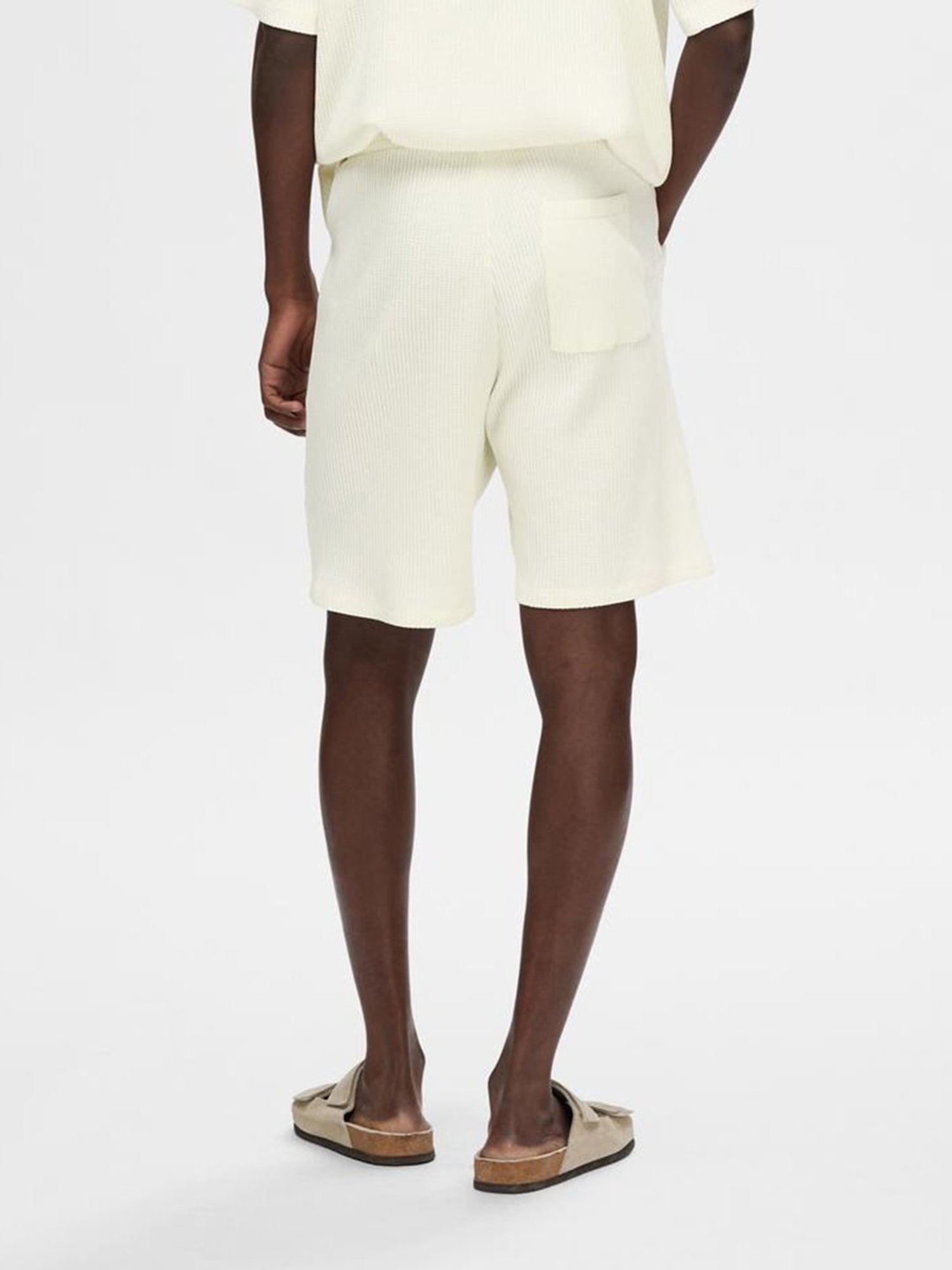 SELECTED HOMME Off White Relaxed Fit Textured Shorts