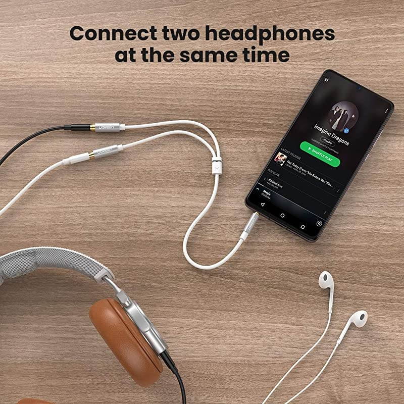 Headphone Splitter 3.5mm Audio Stereo Y Splitter Extension Cable Male to Female Dual Headphone Jack Adapter for Earphone Headset Compatible with iPhone Samsung Tablet Laptop White