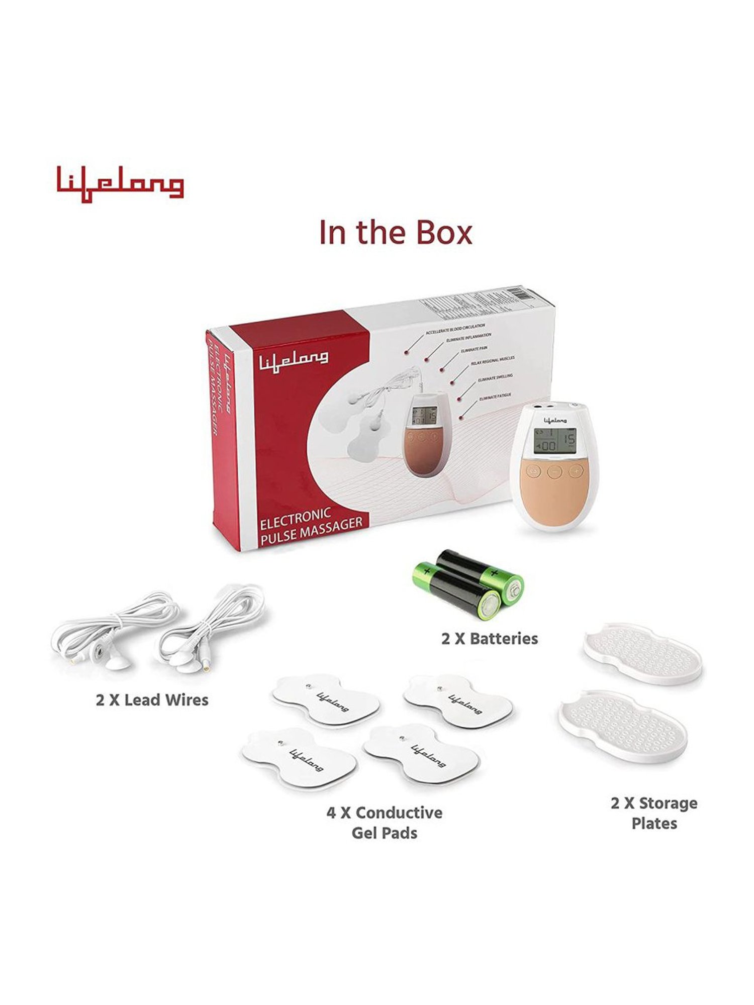 Lifelong LLM315 Electric Nerve Stimulation Pulse Massager with 4 Gel Pads (White)