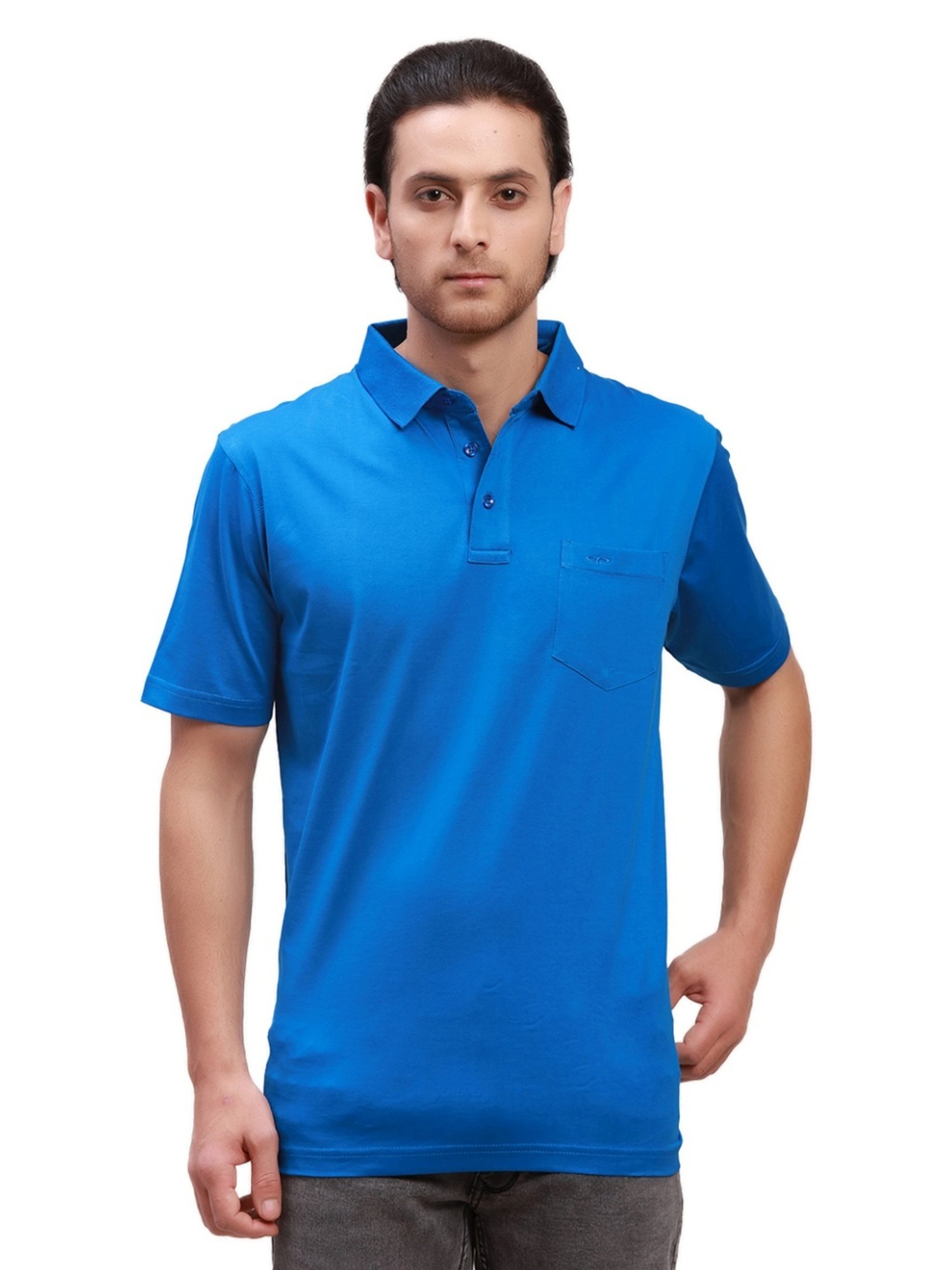 ColorPlus Blue Cotton Classic Fit Polo T-Shirt