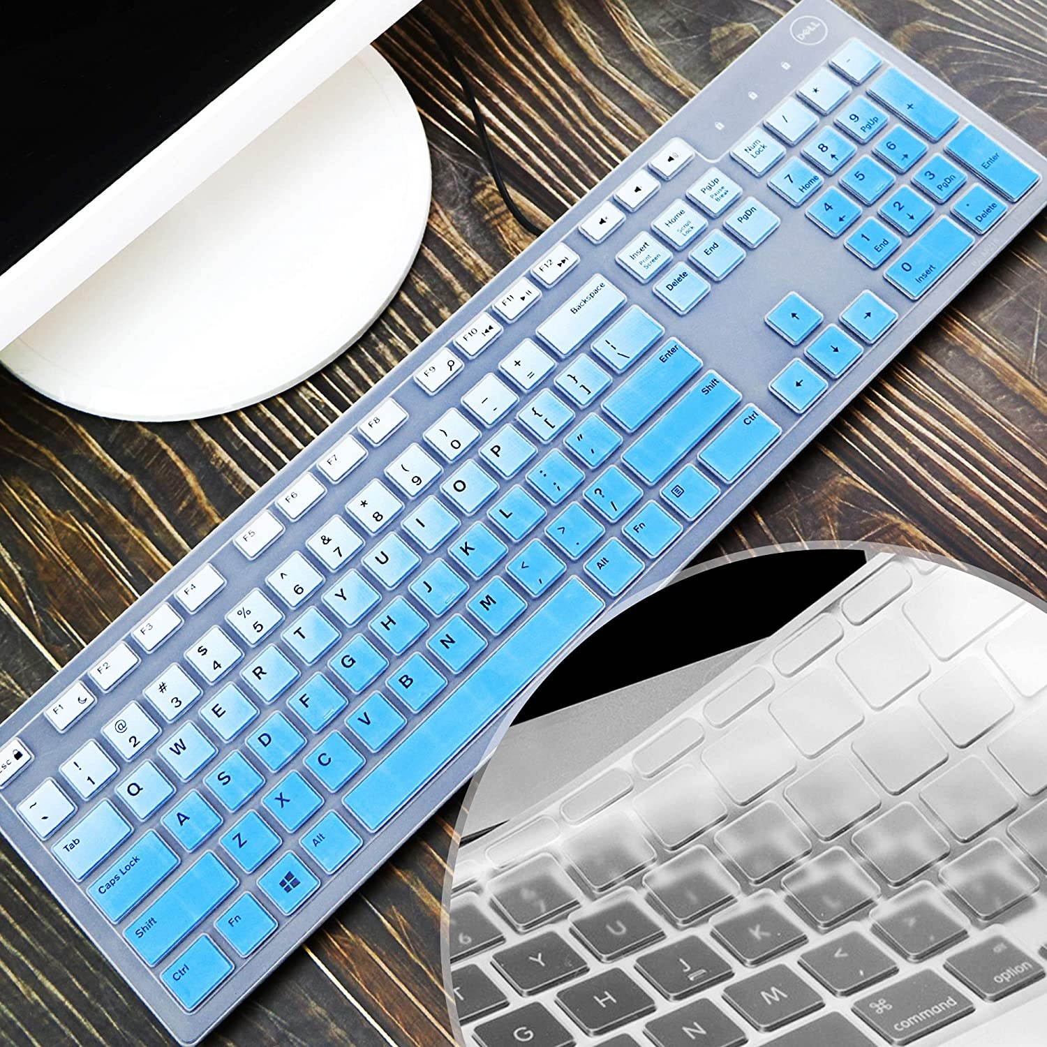 [2 PCS]Lapogy Keyboard Cover for hp Pavilion 27 All in One Pc27 Xa0055Ng/0370NdPavilion 24 inch24 Xa0002A/0300Ndhp Wireless Keyboard Combo 800hp Pavilion All in One AccessoriesGradualblue+Clear