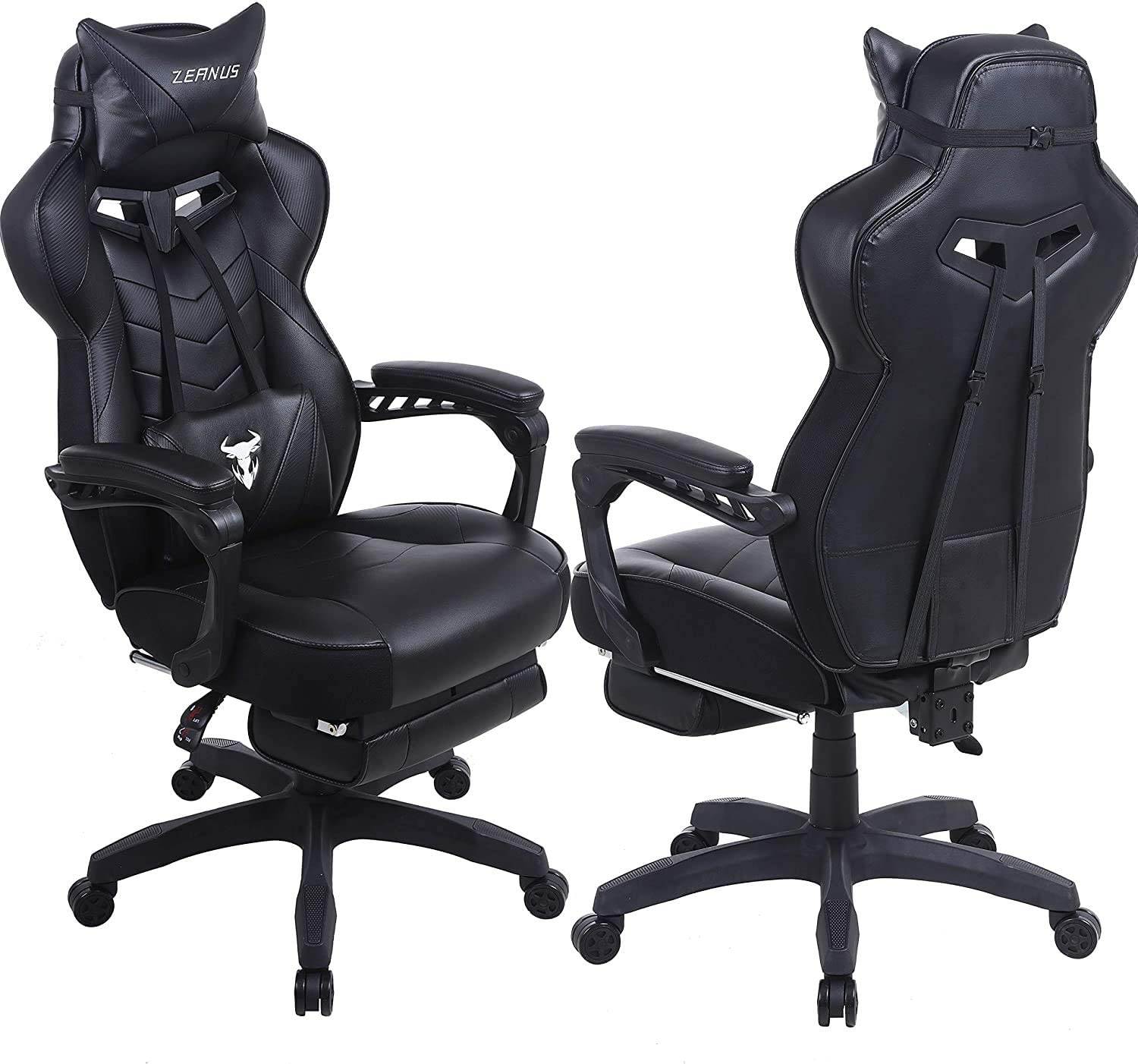 Zeanus Gaming Chair for Adults Green, Gaming Chair with Footrest, Massage Computer Gaming Chair, Reclining Gaming Desk Chair, Big and Tall Video Gaming Chair, Racing Style Chair, E-Sports Gamer Chair