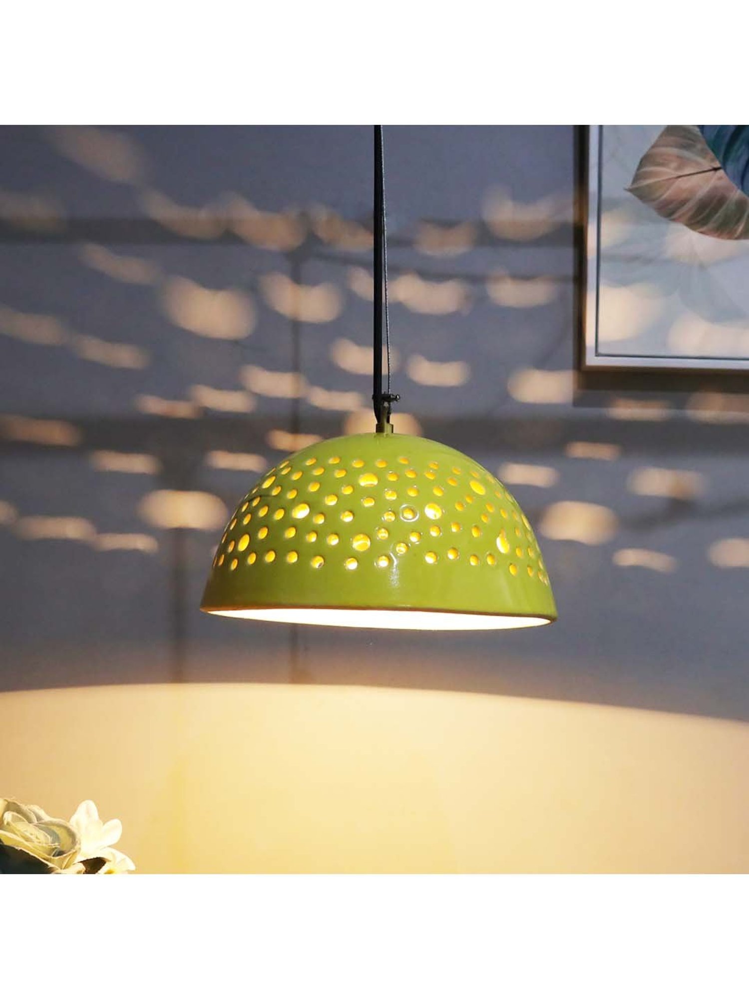 Homesake Exclusive Yellow Ceramic Pendant Light with E27 Hanging lamp- Set of 1