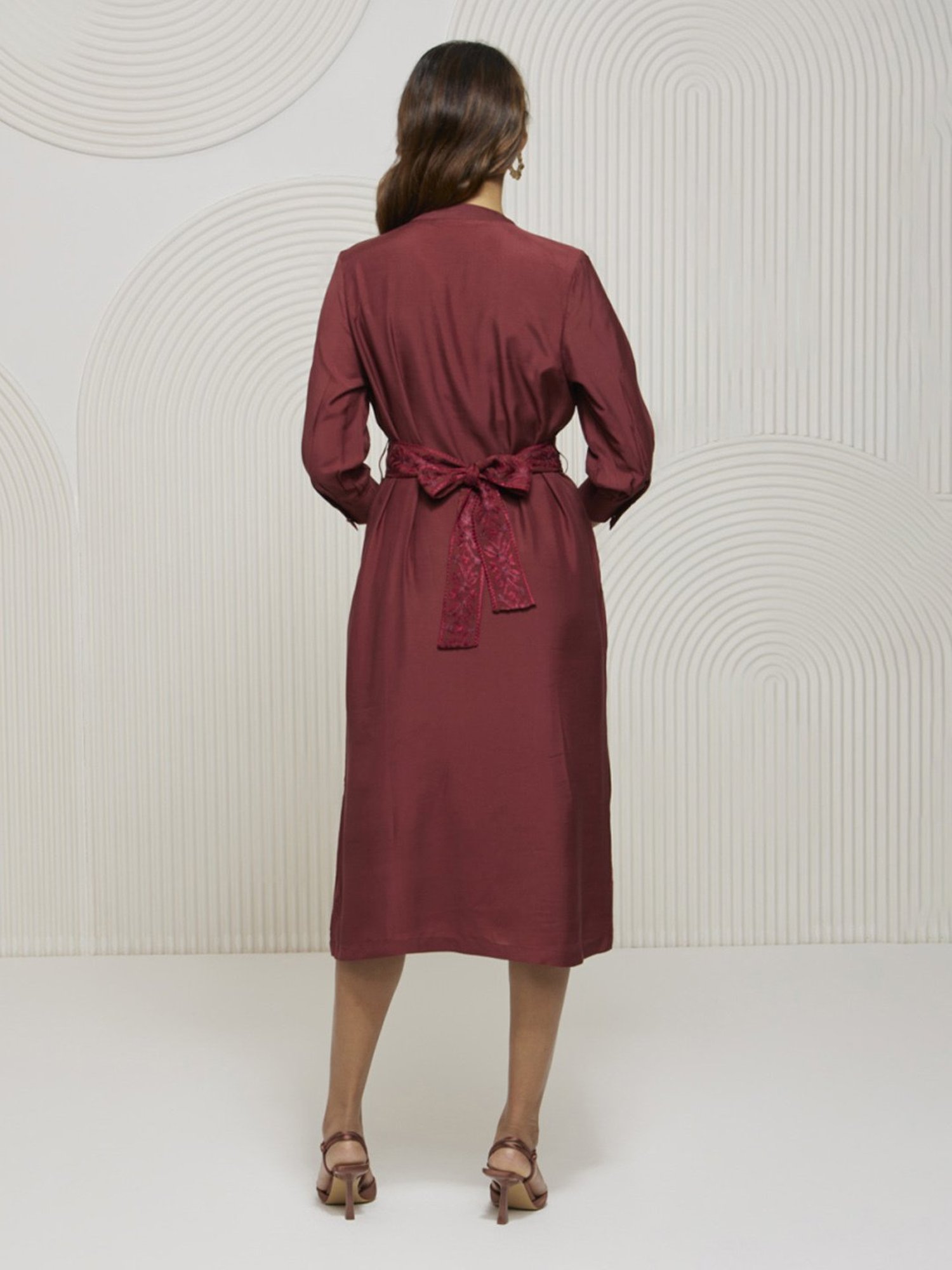 Artagai Tawny Port Shift Dress with Embroidered Belt