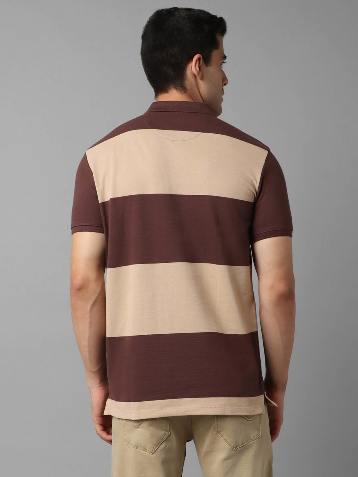 Louis Philippe Jeans Brown Cotton Slim Fit Printed Polo T-Shirt