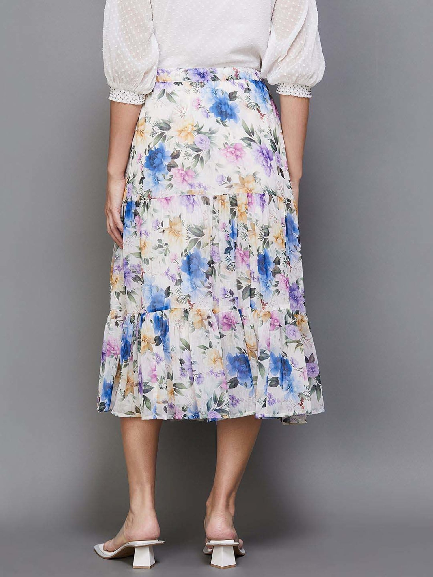 Code by Lifestyle White Printed A-Line Skirt
