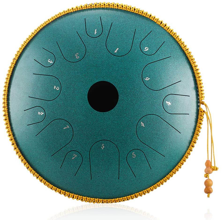 LOYALHEARTDY Butterfly Drum 14-Inch Steel Tongue Drummer Drum c Major 14-Note Manual Percussion Instrument Tongue Drum Pot With Rope Decoration And Mallet Bag Sheet Music (Green)