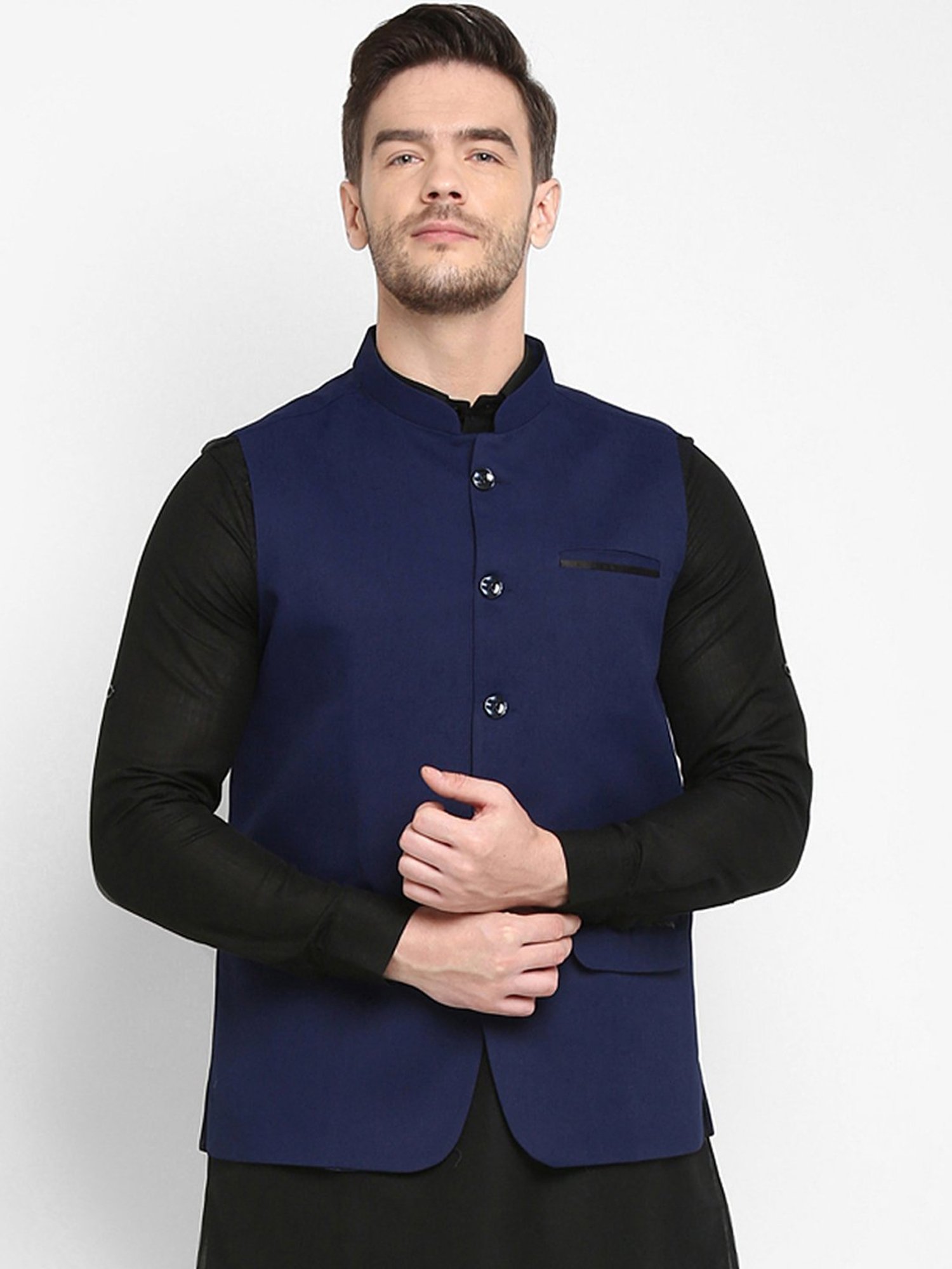 Hangup Plus Navy Regular Fit Nehru Jacket