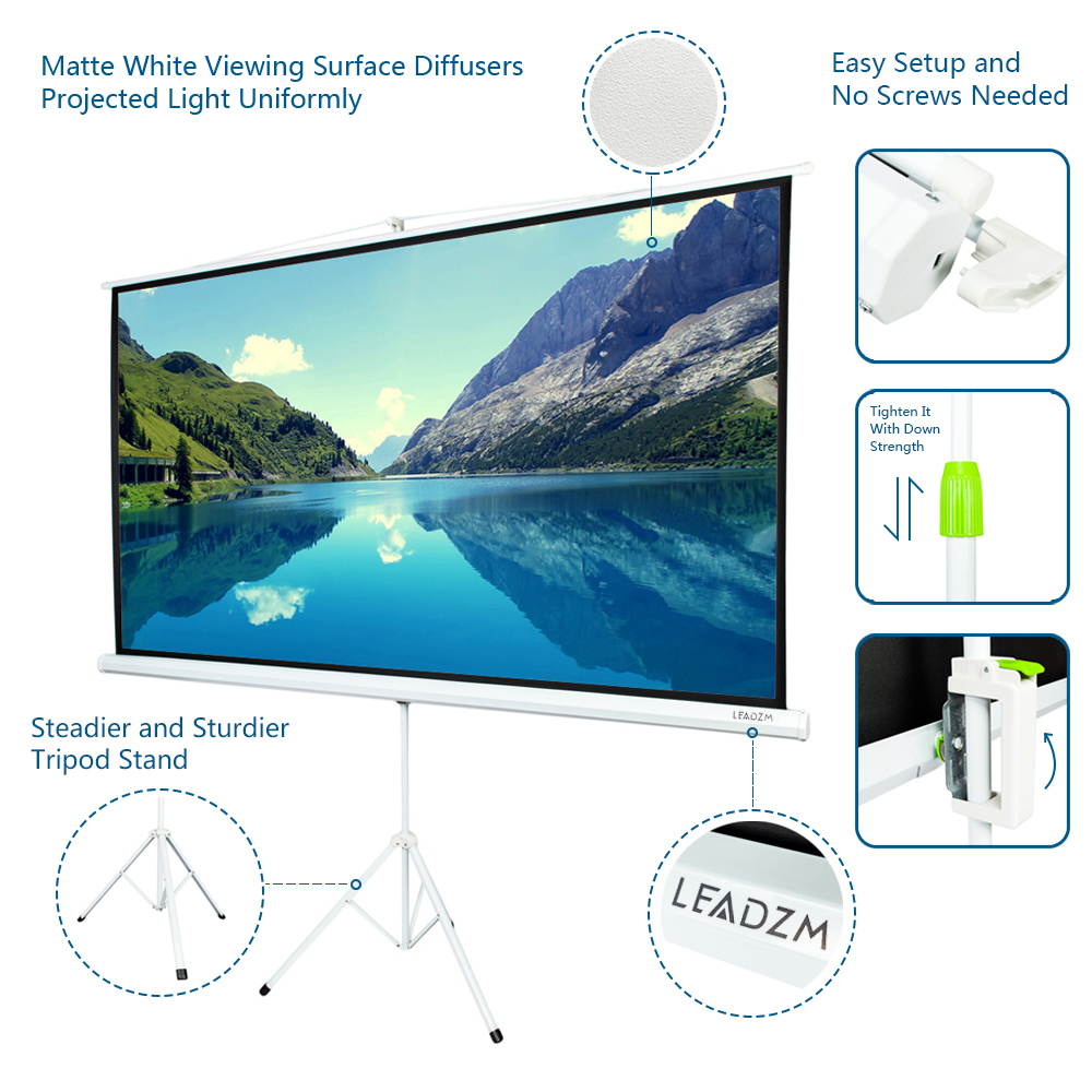 Leadzm 84" INCH 16:9 HD Portable Pull Up Projector Screen Home Theater Stand Tripod