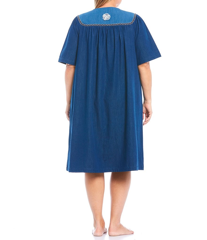 Kate Landry Plus Solid V-Neck Sleeve Midi Lounge Dress