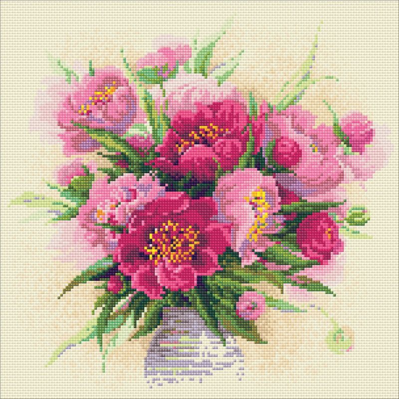 RIOLIS Diamond Mosaic Embroidery Kit 15"X15"-Peonies In A Vase