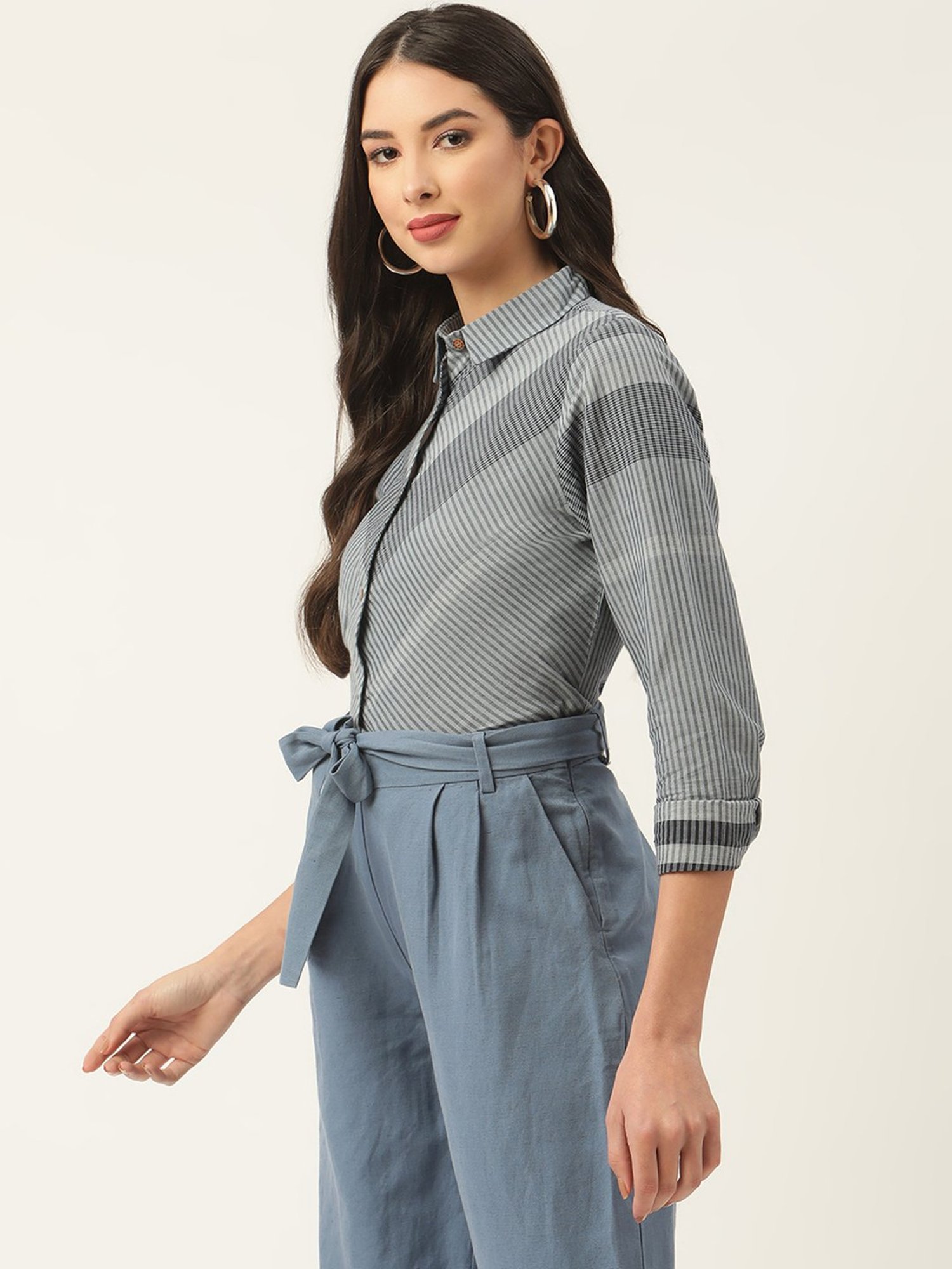 Rooted Grey Striped Shirt