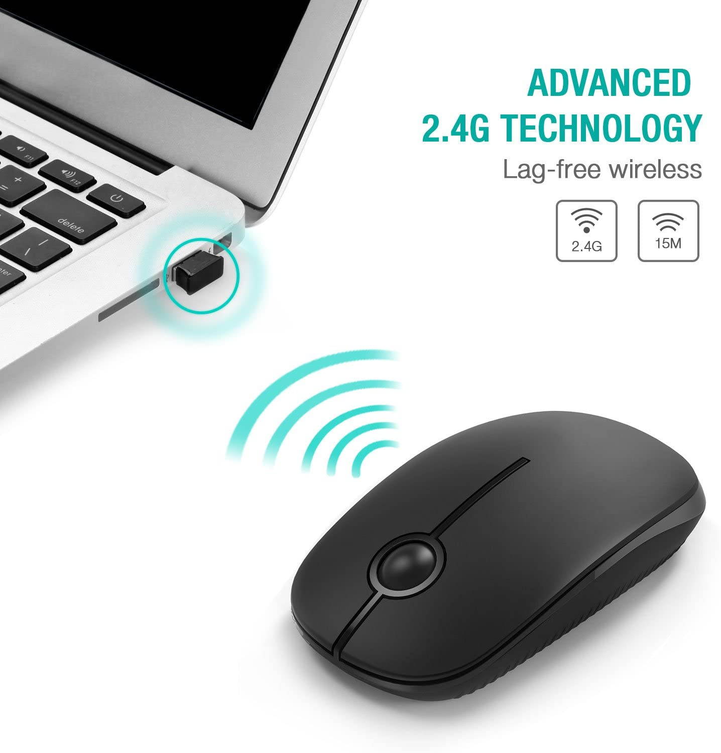 2.4G Slim Wireless Mouse with Nano Receiver, 2.4 GHz wireless mouse ,Sensitive wireless Mouse Click with Less Noise,Slim ergonomic design Plug & Play, Auto sleep Function and Universal Compatibility