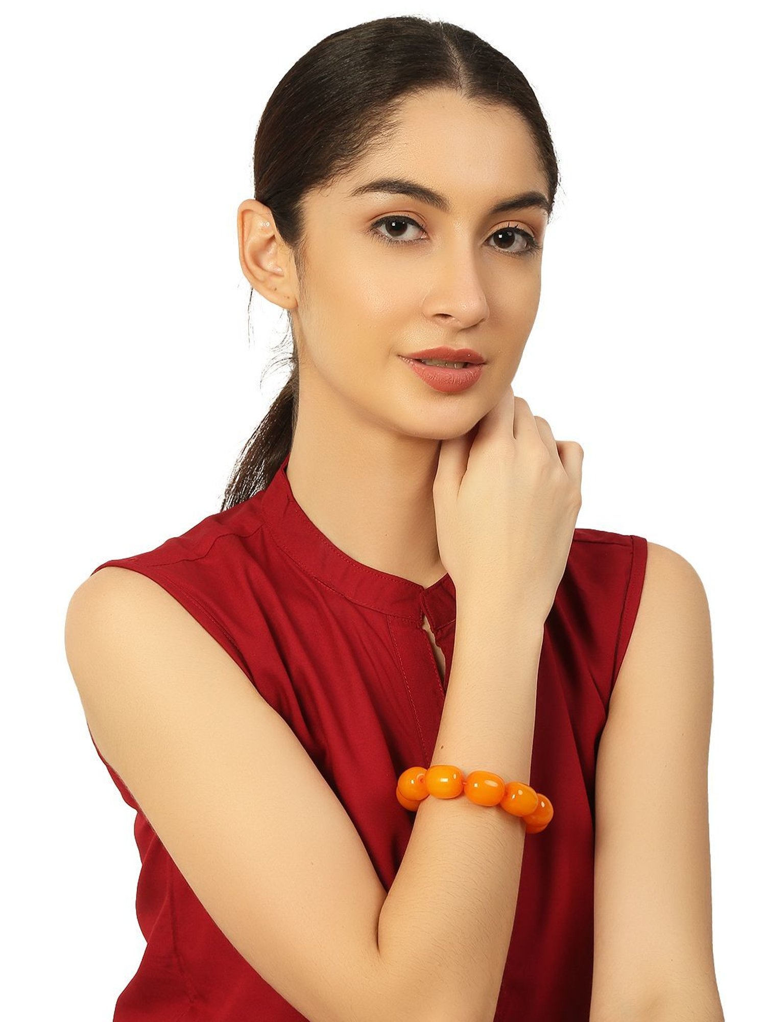 IMLI STREET Orange Artificial Stone Stretchable Bracelet for Women