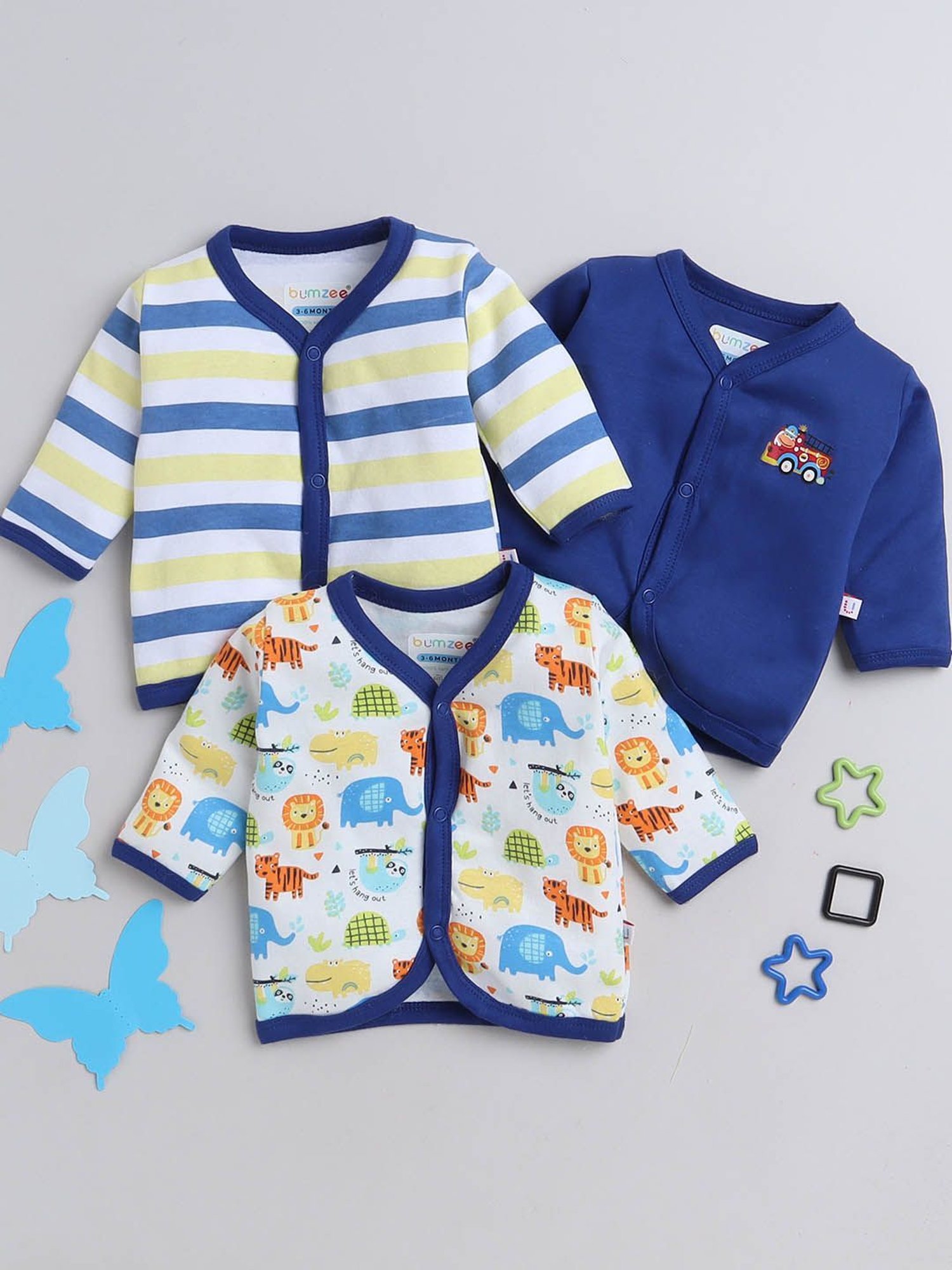 Bumzee Kids Navy & White Printed Full Sleeves T-Shirts (Pack Of 3)