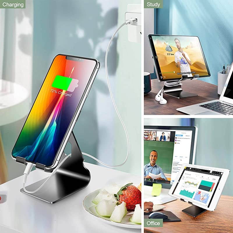 Phone Stand Holder 2020 Aluminum Desktop phone Cradle Dock with Cable Collective AntiSlip Base and Convenient Charging Port for iPhone 11 Pro Max Bedside Table Office Desk Accessories