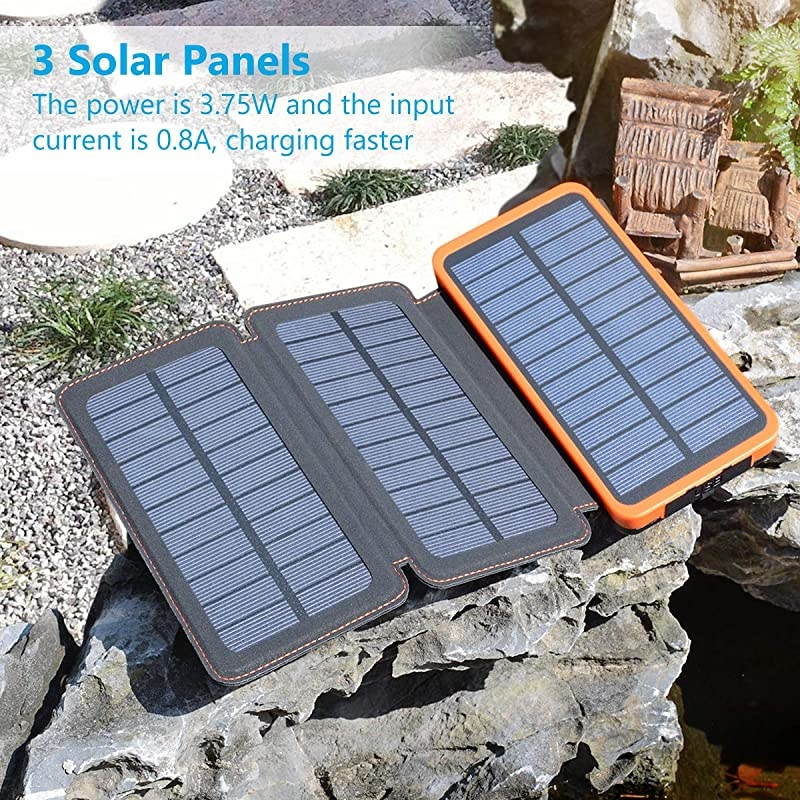 Solar Charger 24000mAh  Solar Power Bank with 2 USB Ports Waterproof Portable External Battery Compatible with Smartphones Tablets and More