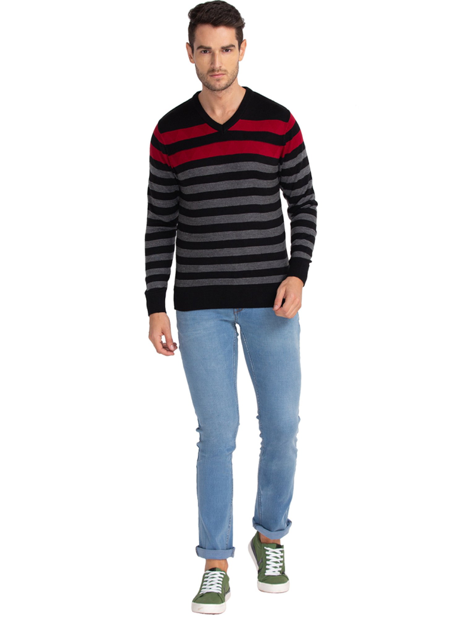 Parx Multi  Regular Fit Striped sweater