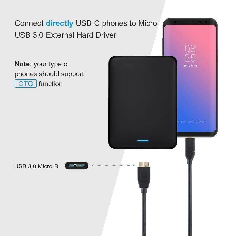 CableCreation [3-Pack] USB-C to Micro USB 3.0 Cable Compatible WD External Hard Drive, Galaxy S5 Note 3, HDD and More (1ft, Black)