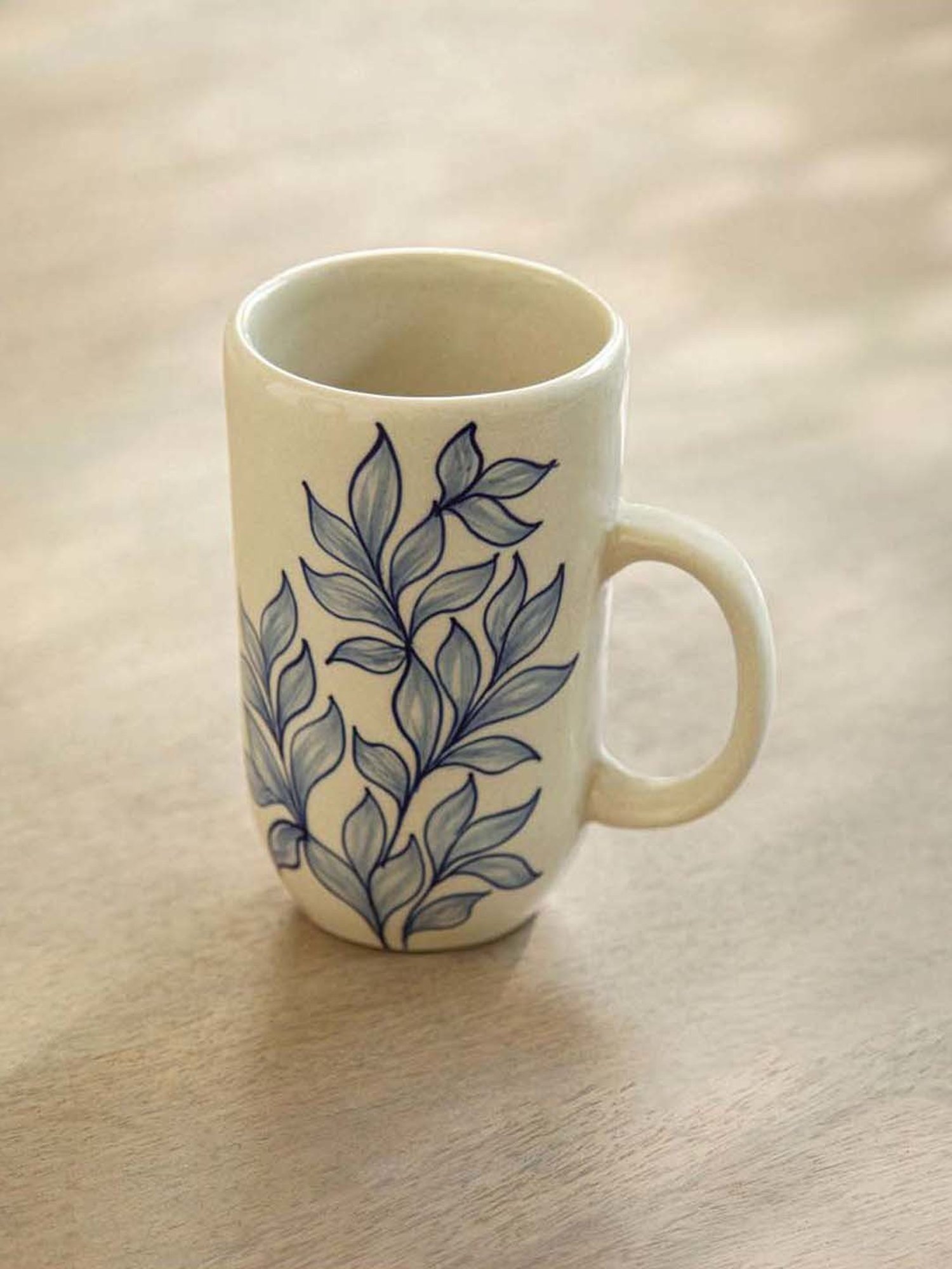 Ellementry Livada Off-White & Blue Ceramic Tall Mug (0.5 L)