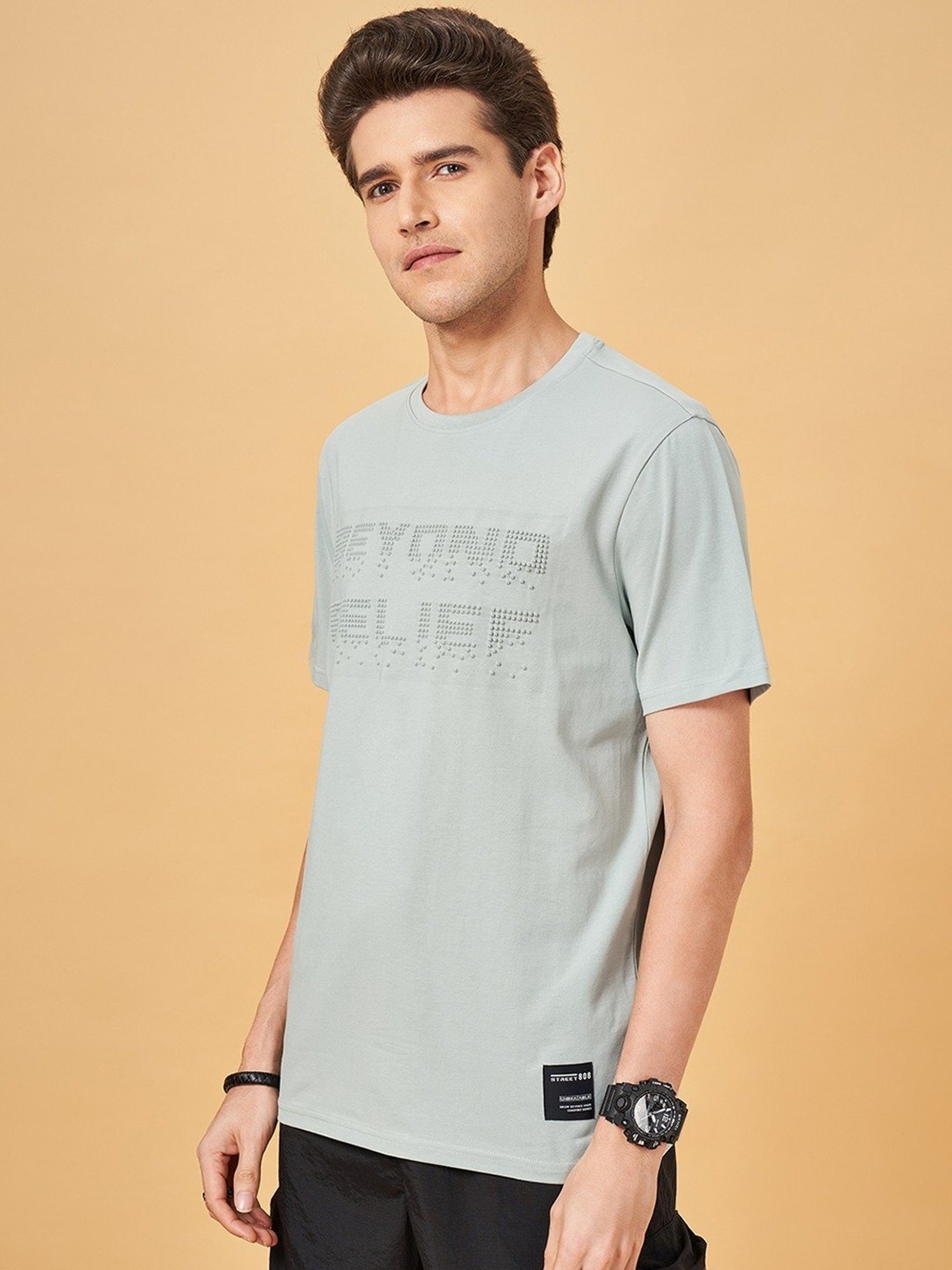 Street 808 by Pantaloons Nile Blue Regular Fit Printed T-Shirt