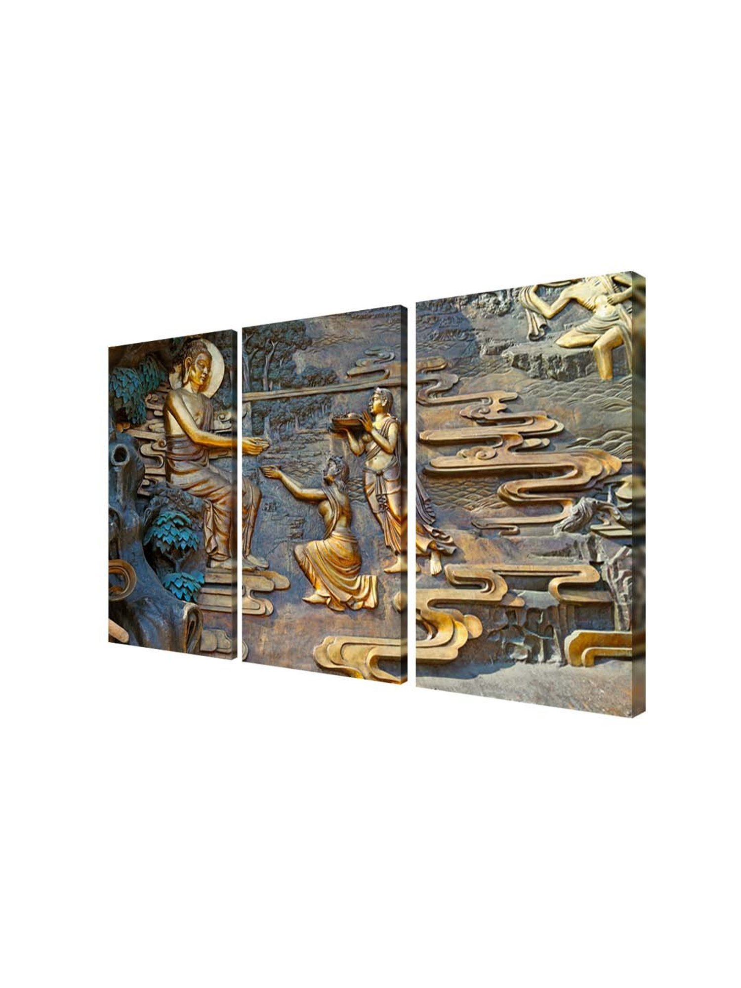 999Store Gold & Blue Buddha Art 3 Frame Canvas Paintings