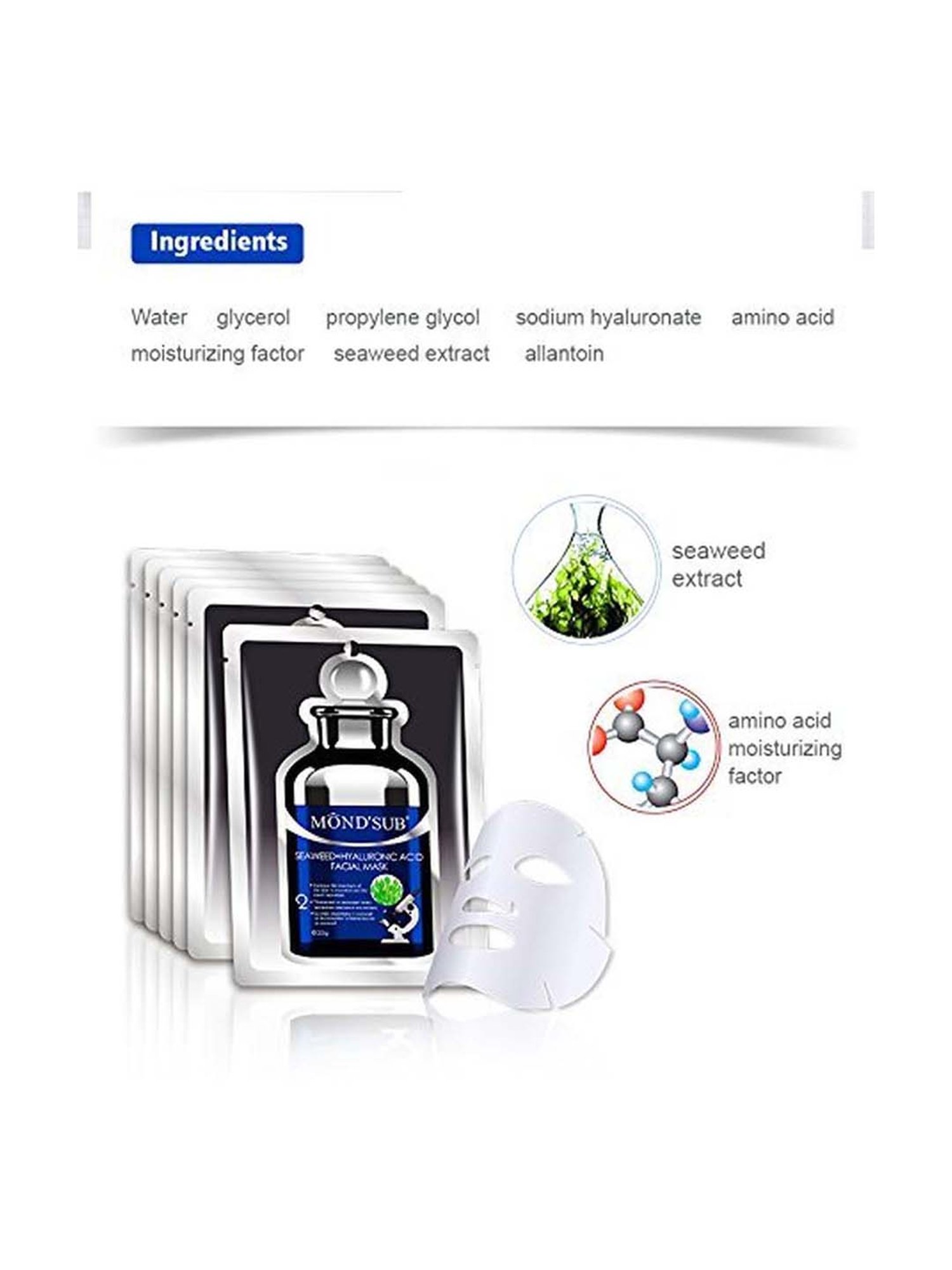MONDSUB Algae(Seaweed)+Hyaluronic Acid Facial Sheet Mask (Pack of 3) - 20 gm Each