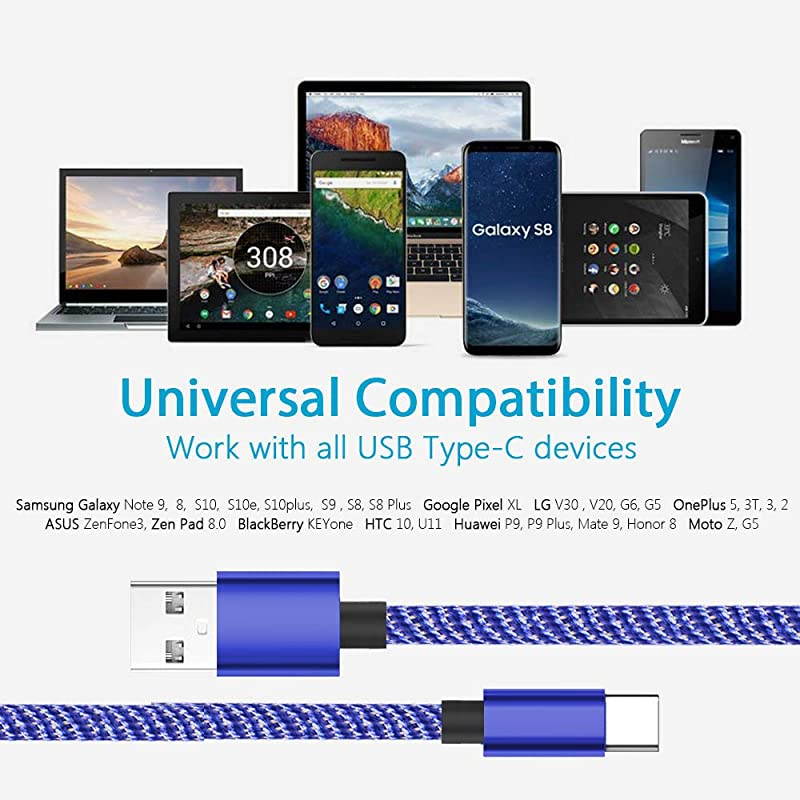 USB Type C Cable  USB C Cable 3 Pack 6Ft Nylon Braided USB C to USB A Fast Charger Cord Compatible Samsung Galaxy S10 S9 S8 Plus Note10 9 8 LG V50 G8 Moto Z Z3 and More