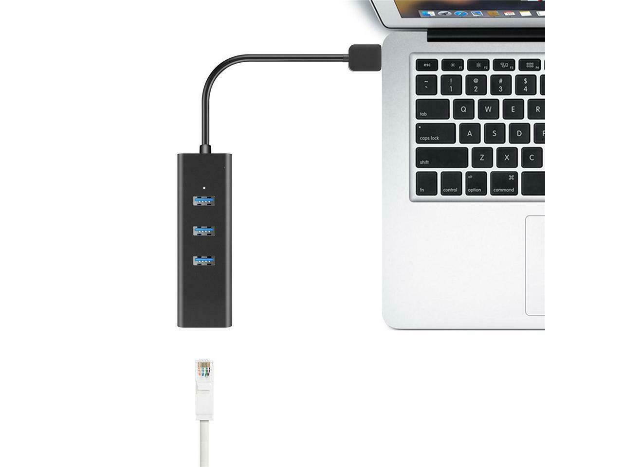 3-Port USB 3.0 HUB with 10/100/1000 Gigabit Ethernet Converter (3 USB 3.0 Ports, A RJ45 Gigabit Ethernet Port, Support Windows XP, Vista, Win7/8 (32/64 bit), Mac OS 10.6 and Above, Linux) Black