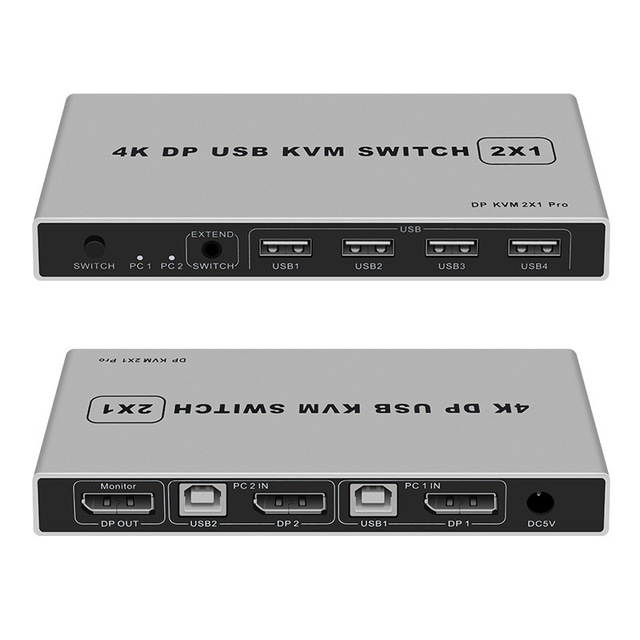 2 in 1 out Displayport USB KVM Switch DP Switcher 4Kx2K/60Hz Share Printer Keyboard and Mouse U disk