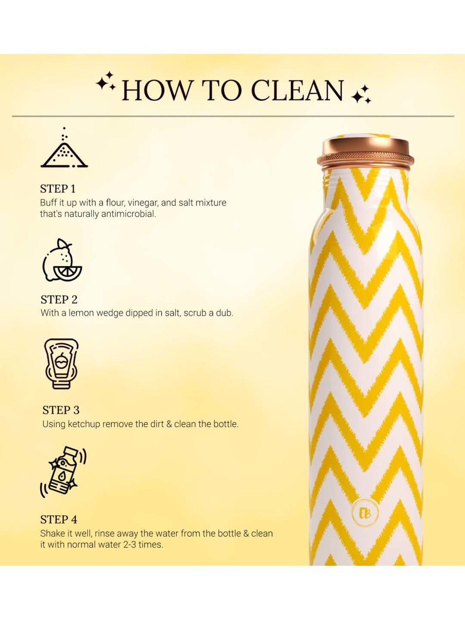 Everything Beautiful Yellow & White Copper Water Bottle - Standard (0.9 L)