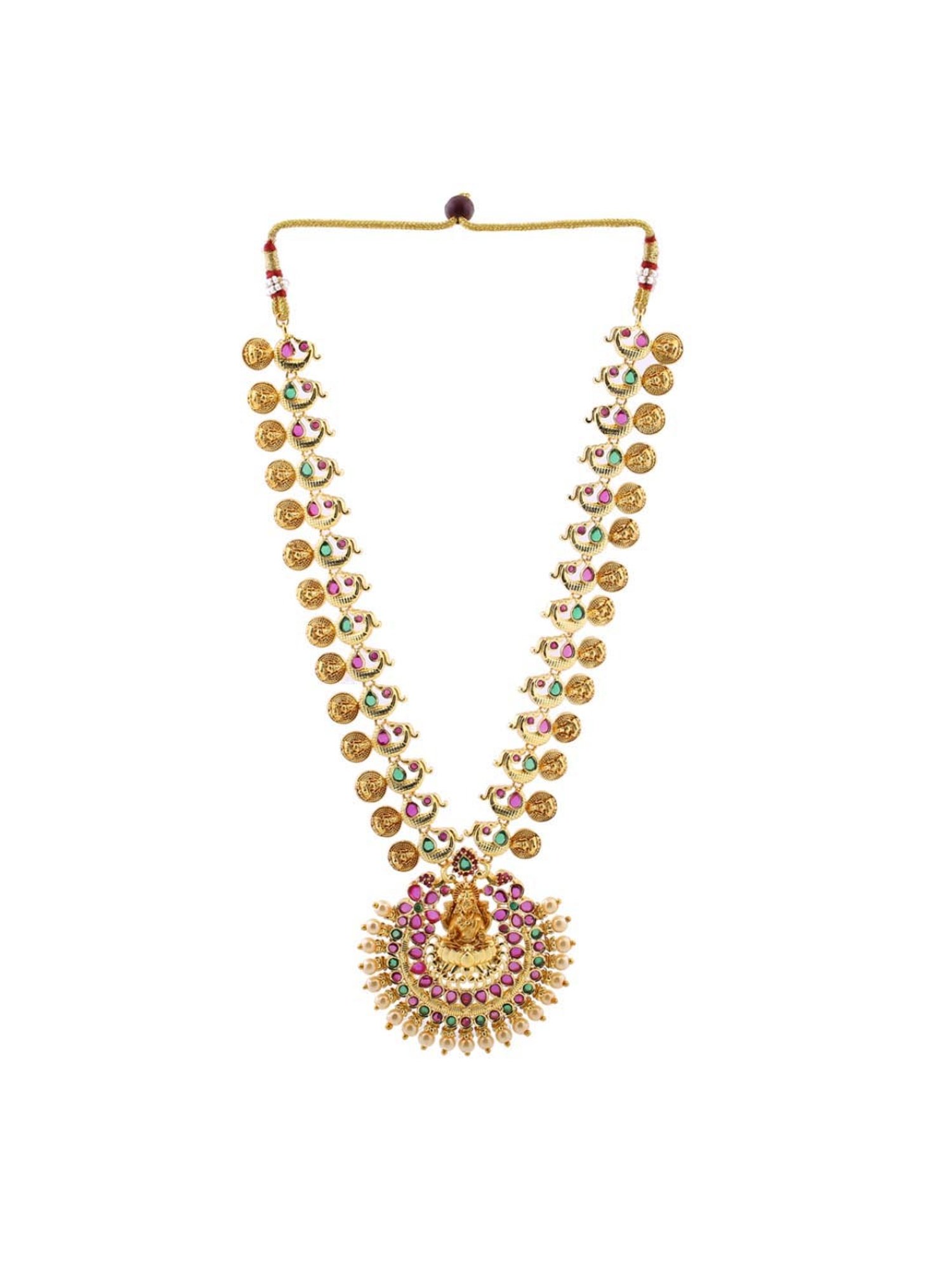 Estele Gold-Plated CZ Holy Laxmi Ji Designer Bridal Necklace Combo Set for Women
