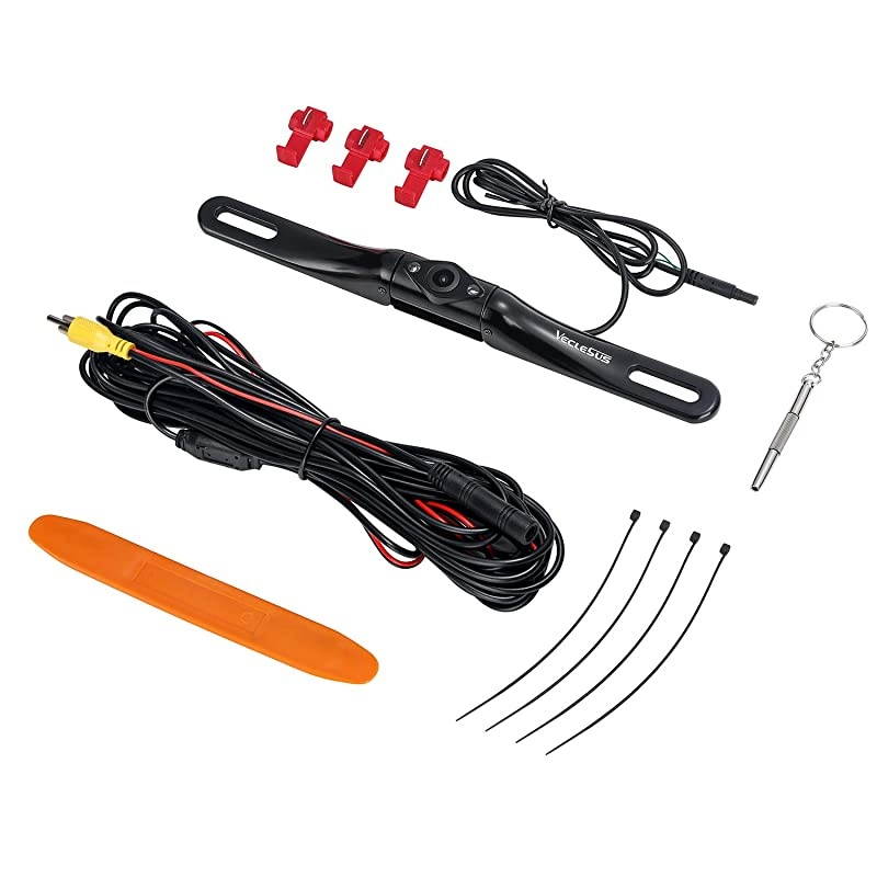 VC1 Car License Plate Backup Camera Rear View Camera Car Reversing Camera Wide Viewing Angle Night Vision RCA Adapter Wired Rear View Camera for Car Sedan SUV Pickup Truck Minivan