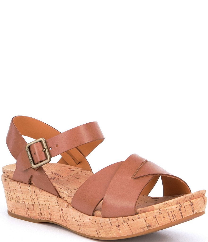Kork-Ease Myrna Ankle Strap Banded Leather & Cork Wedge Sandals