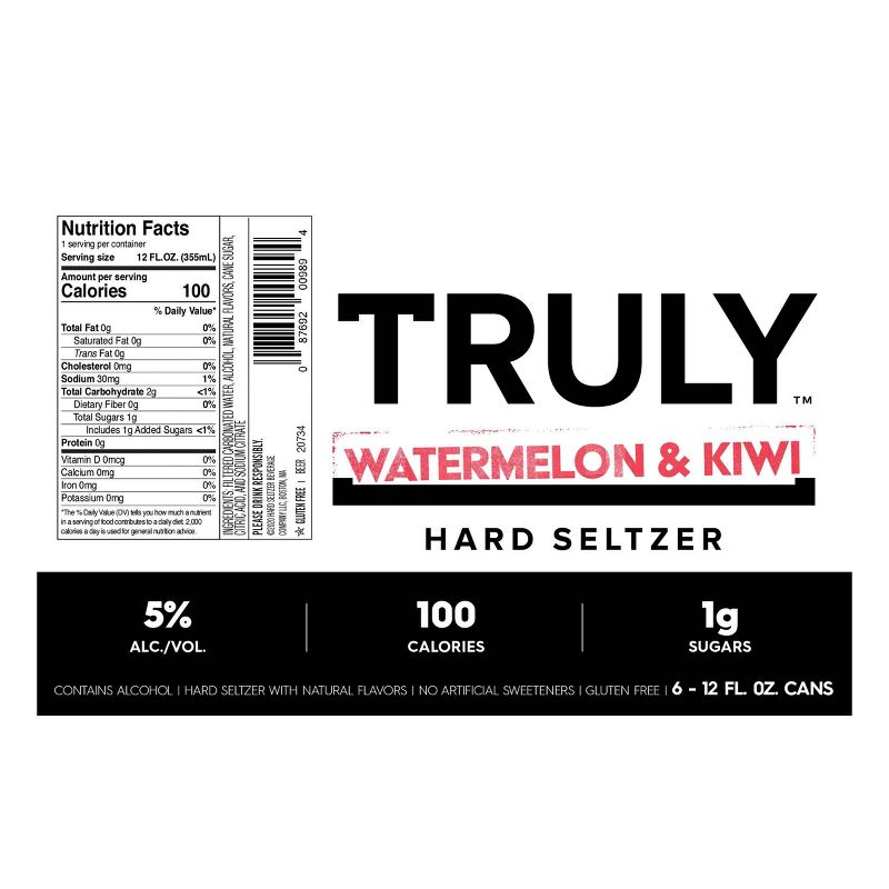 Truly Watermelon & Kiwi Hard Seltzer - 6pk/12 fl oz Slim Cans
