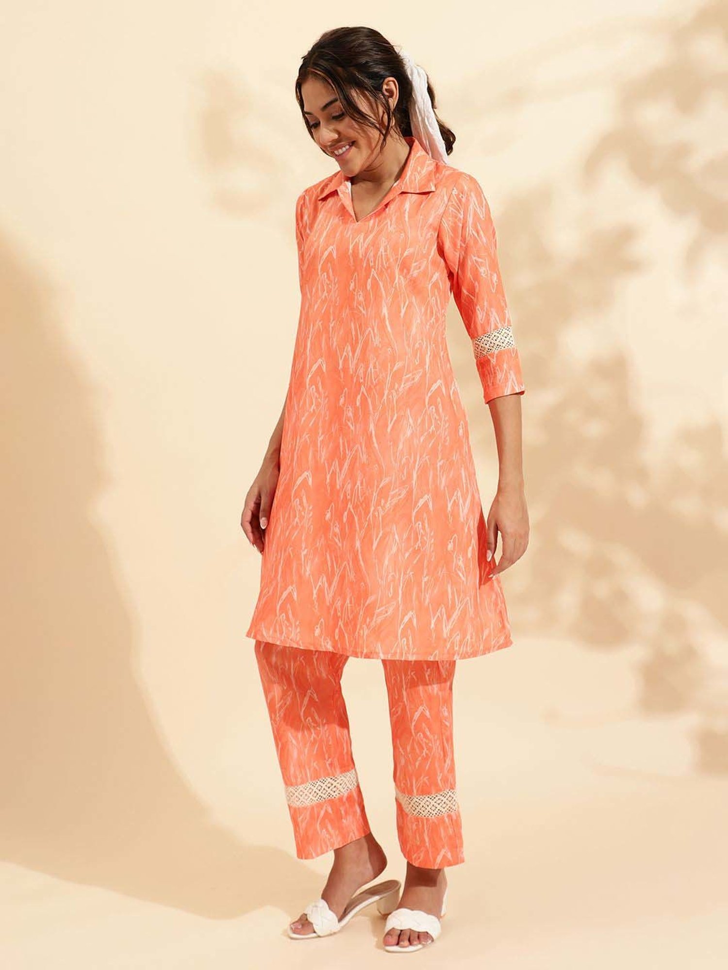 Sringam Peach Printed Co-Ord Sets