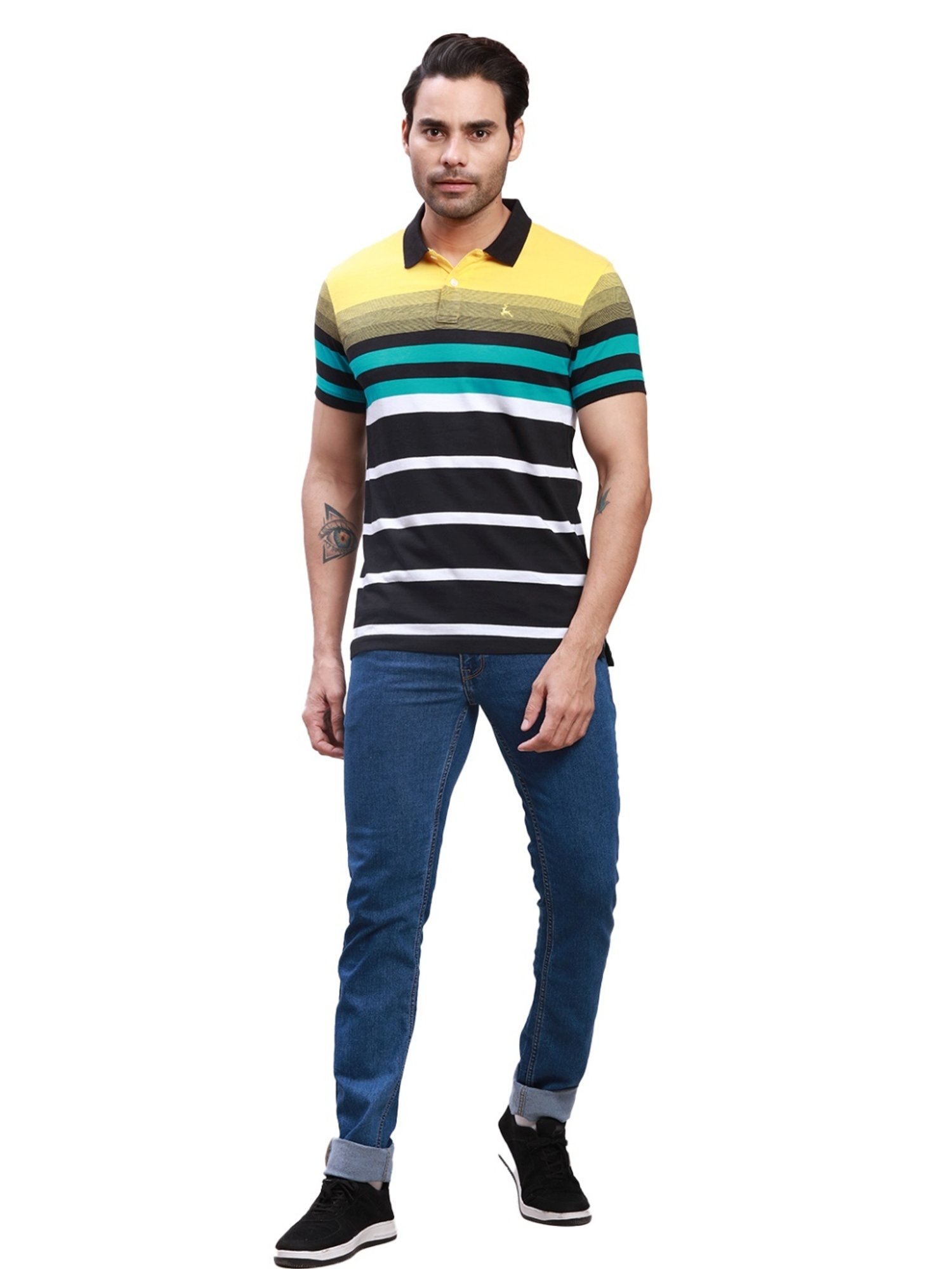 Parx Multicolored Cotton Regular Fit Colour Block Polo T-Shirt