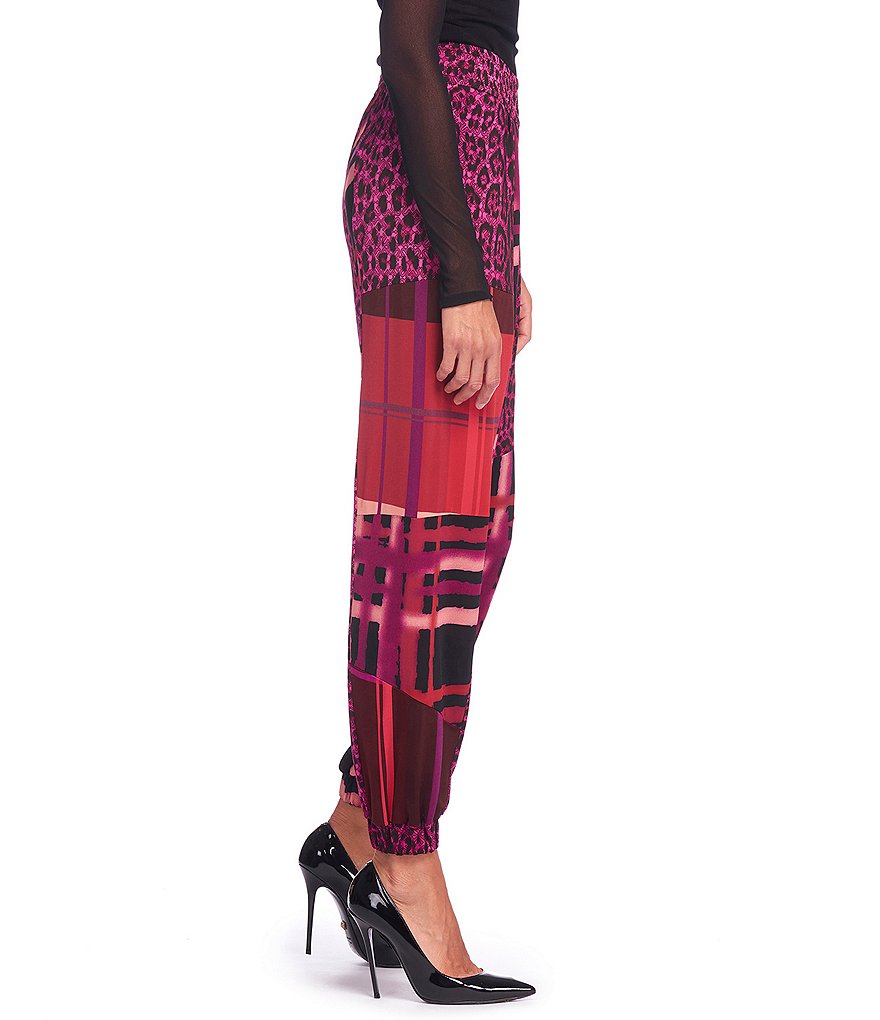 FUZZI Pieced Mixed Print Knit Jersey Straight Leg Joggers