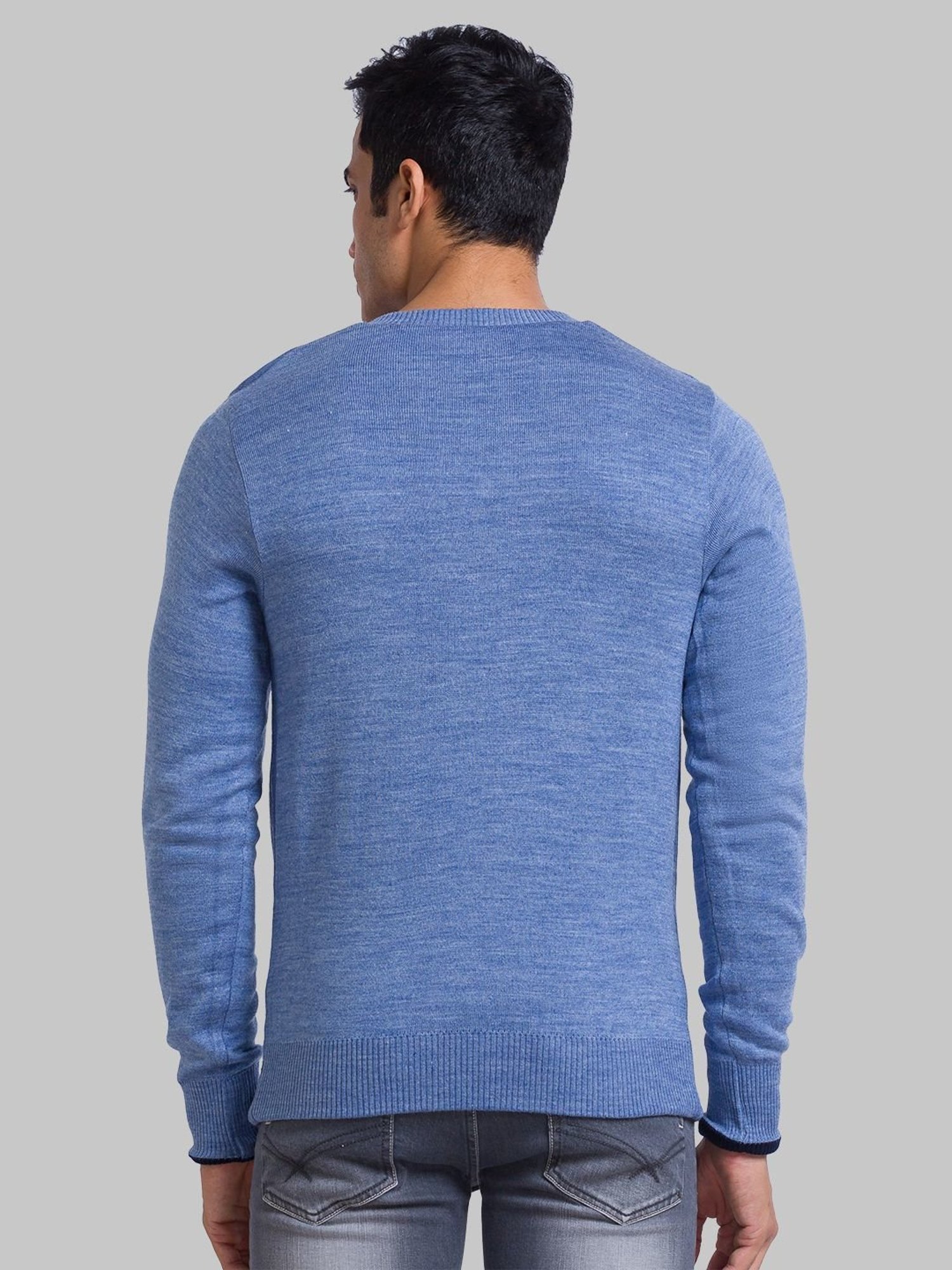 Parx Blue Regular Fit Heathered Sweater