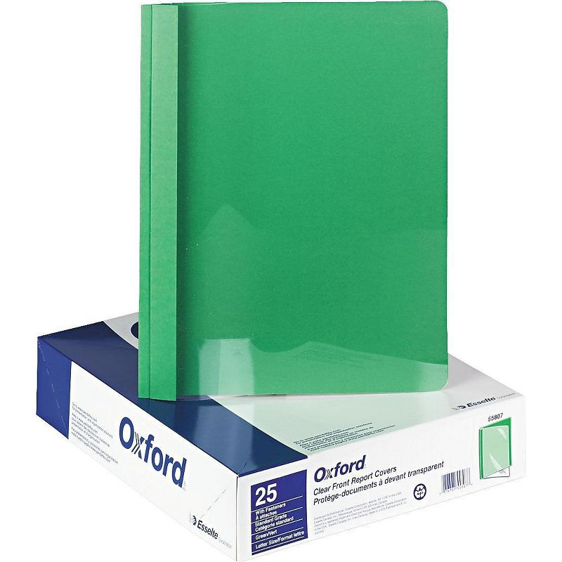 Oxford Clear Front Report Cover 3 Fasteners Letter 1/2" Capacity Green 25/Box 55807