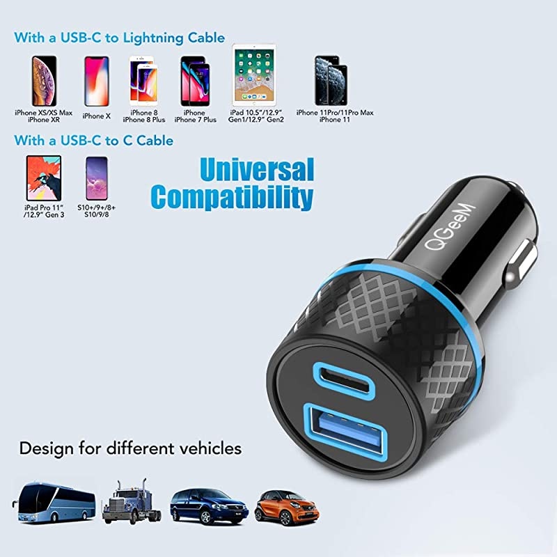 USB C Car Charger Adapter, 42.5W 2 Port Fast Car Charger with Power Delivery & Quick Charge 3.0 Compatible with iPhone12/12 Pro/Max/12 Mini/iPhone 11/Pro/Max/XR/XS/Max/8/8P,iPad Pro 2020,MacBook