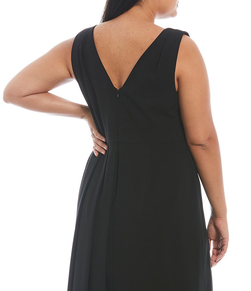 Adrianna Papell Plus Size Asymmetric One-Shoulder Neck Sleeveless Crepe Gown