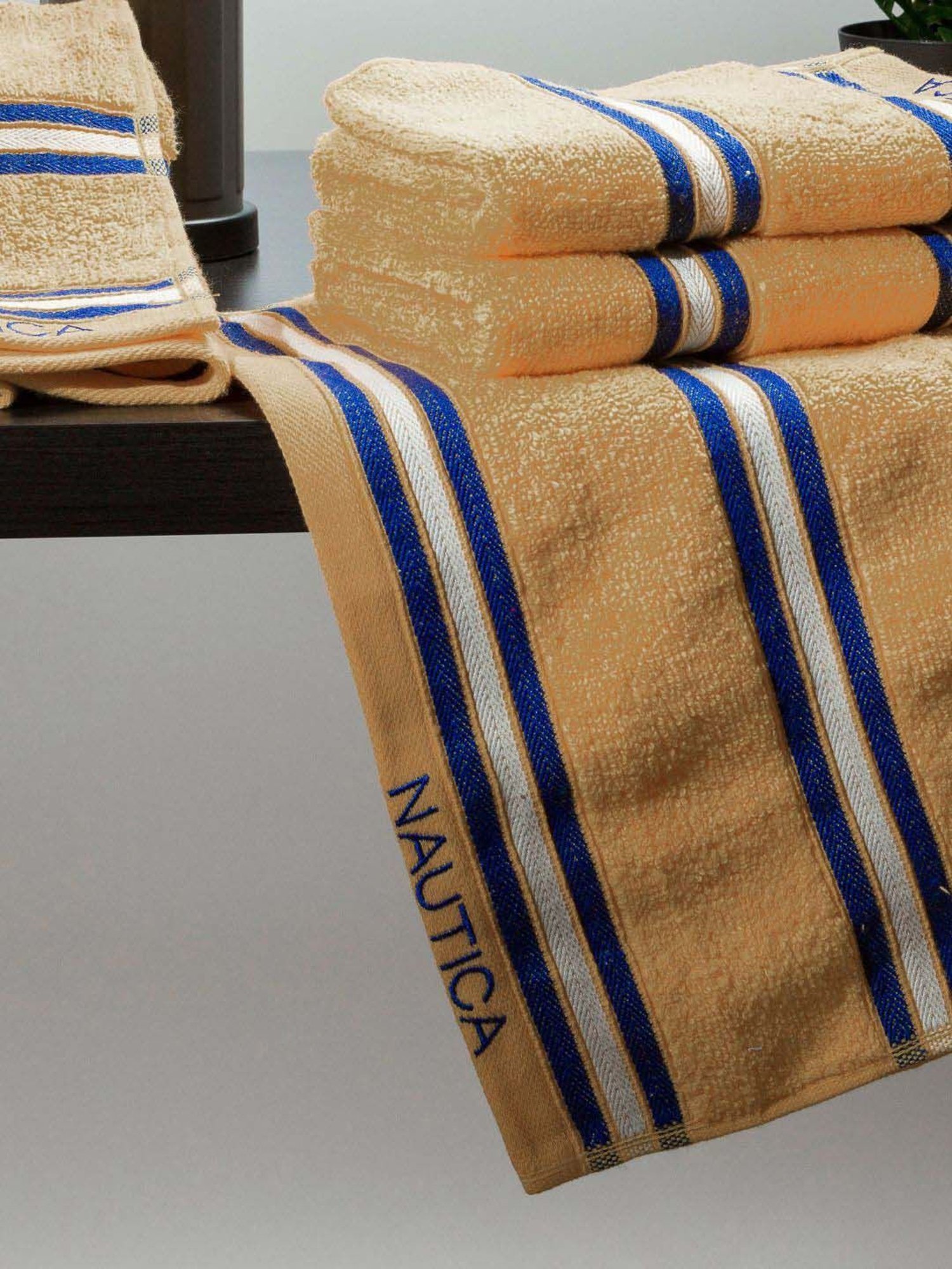 Nautica Vintage Crew Stripe Beige Cotton 500 GSM Super Soft Zero Twist Hand Towel - Set of 4
