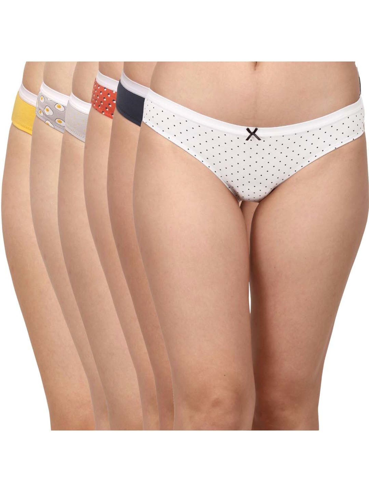 Soie White & Navy Cotton Printed Bikini Panties - Pack Of 6