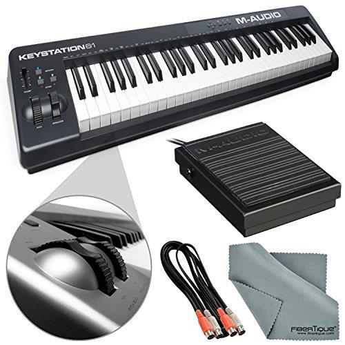 M-Audio Keystation 61 II MIDI Keyboard Controller and Accessory Bundle w/ Keyboard Sustain Pedal, Dual MIDI Cable, Fibertique Cloth